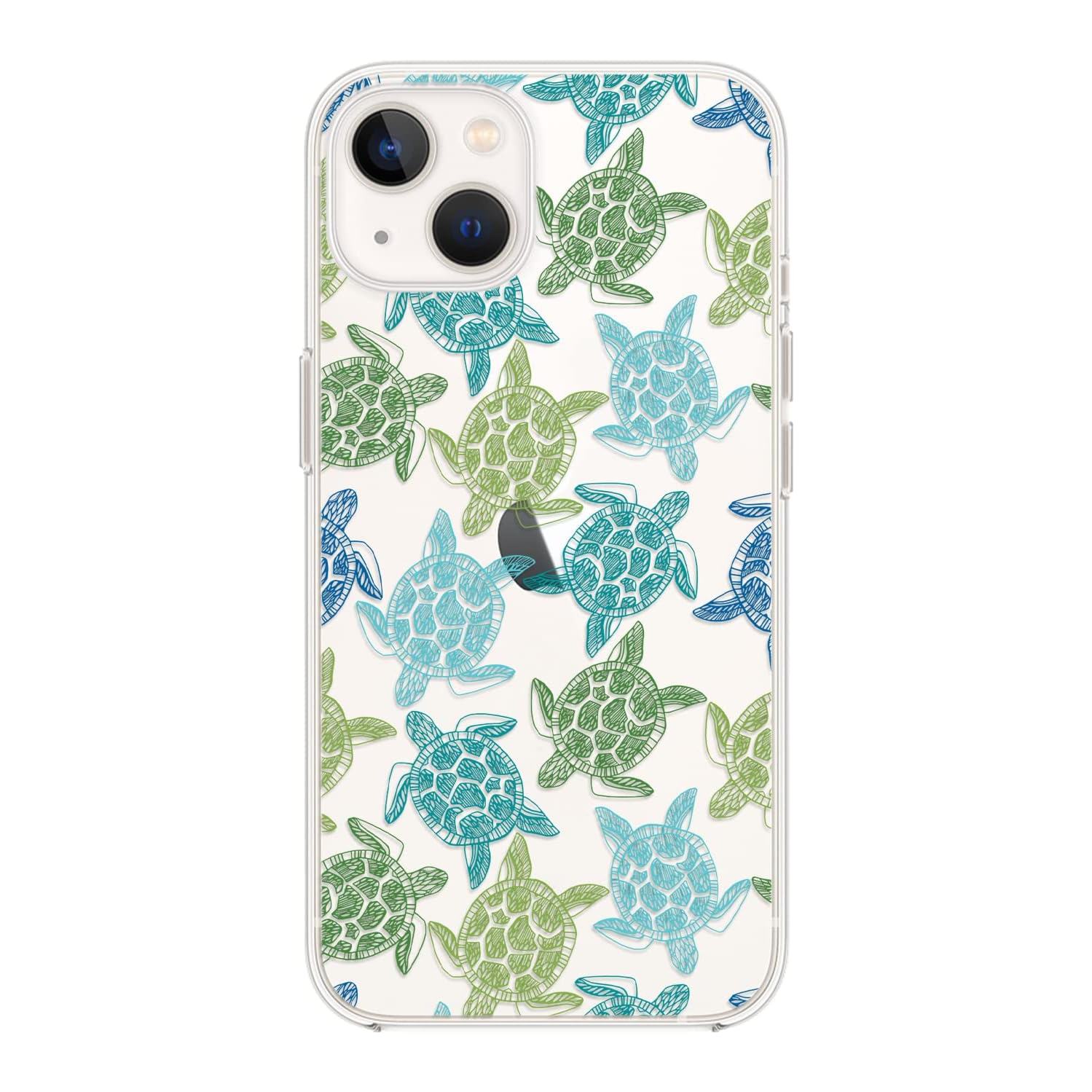 for iPhone 14 Case, Fun Turtle Pattern Cool Ocean Fish Beach Design Transparent Soft TPU Protective Clear Case