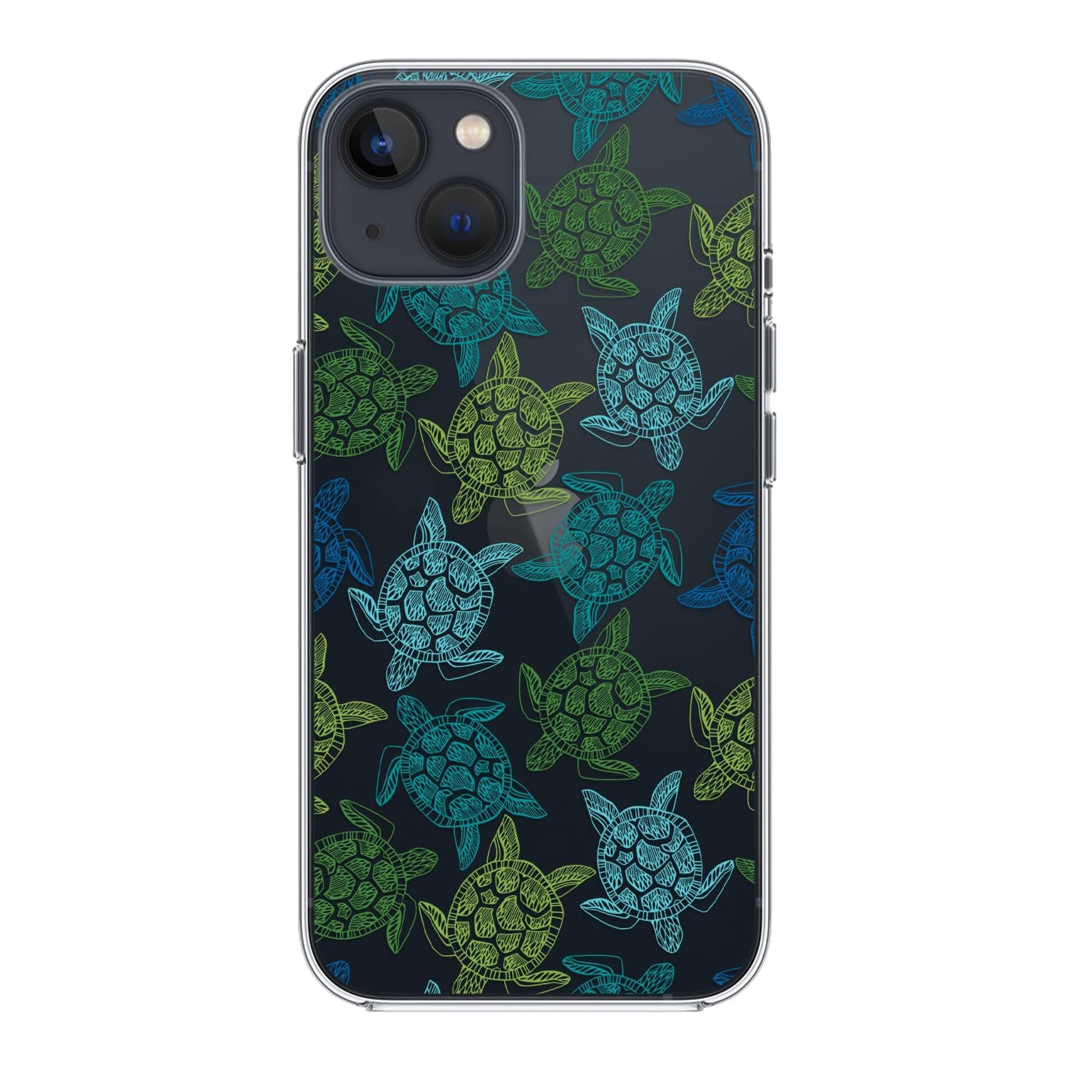 for iPhone 14 Case, Fun Turtle Pattern Cool Ocean Fish Beach Design Transparent Soft TPU Protective Clear Case