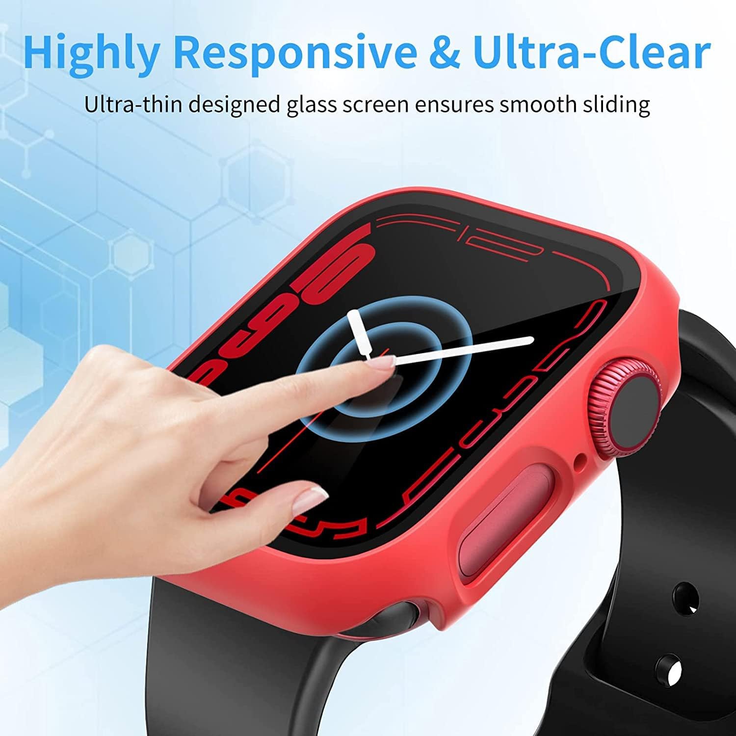 Case with Glass Screen Protector Compatible with Apple Watch 41mm 45mm Series 7 , Full Coverage Slim Hard