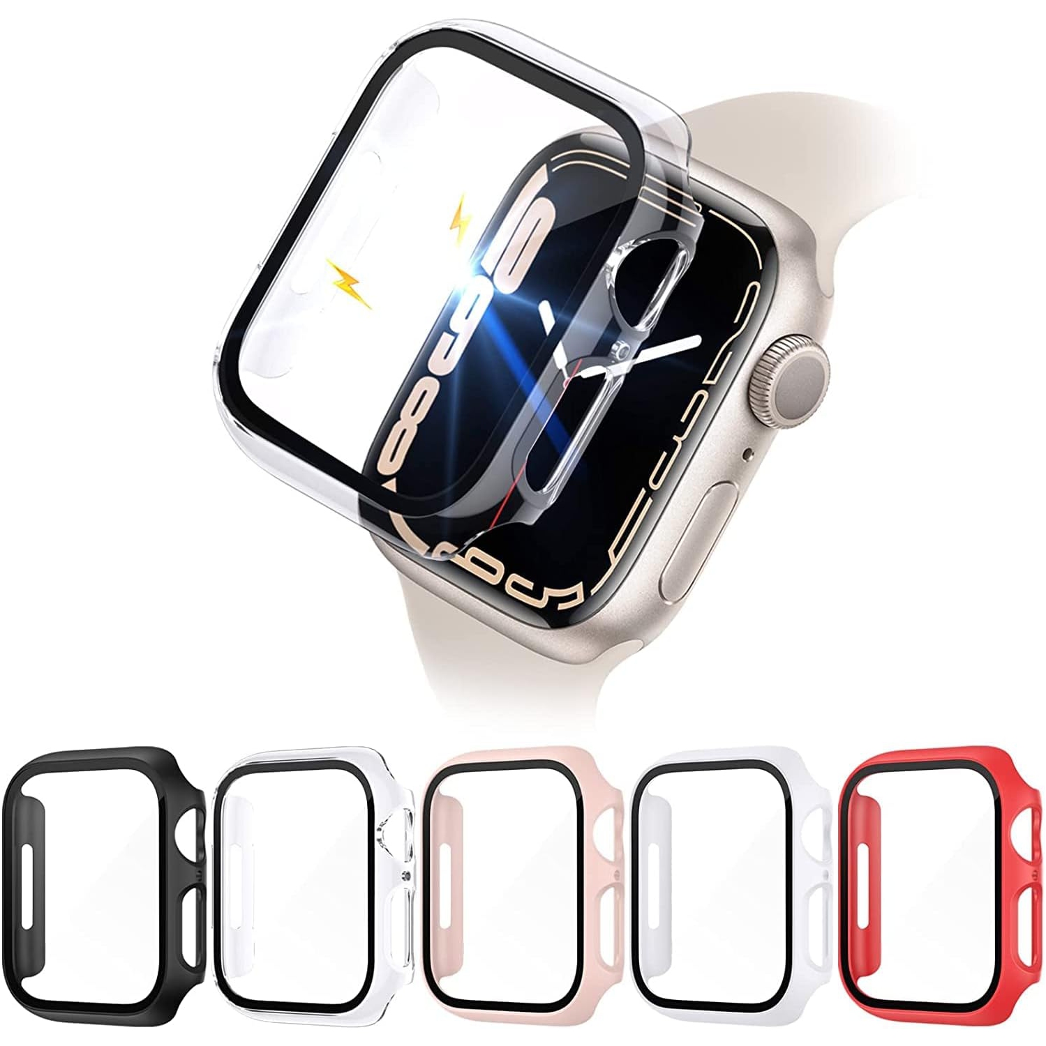 Case with Glass Screen Protector Compatible with Apple Watch 41mm 45mm Series 7 , Full Coverage Slim Hard