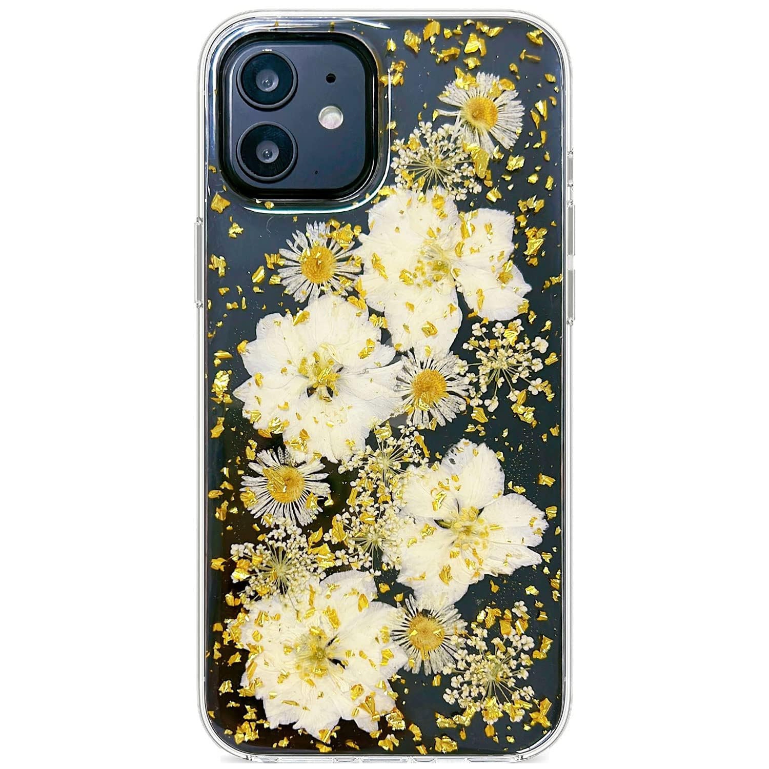 Designed for iPhone 12 Mini Pressed Flower Case, Cute Bling Glitter Sparkle Clear with Design Soft Silicone TPU