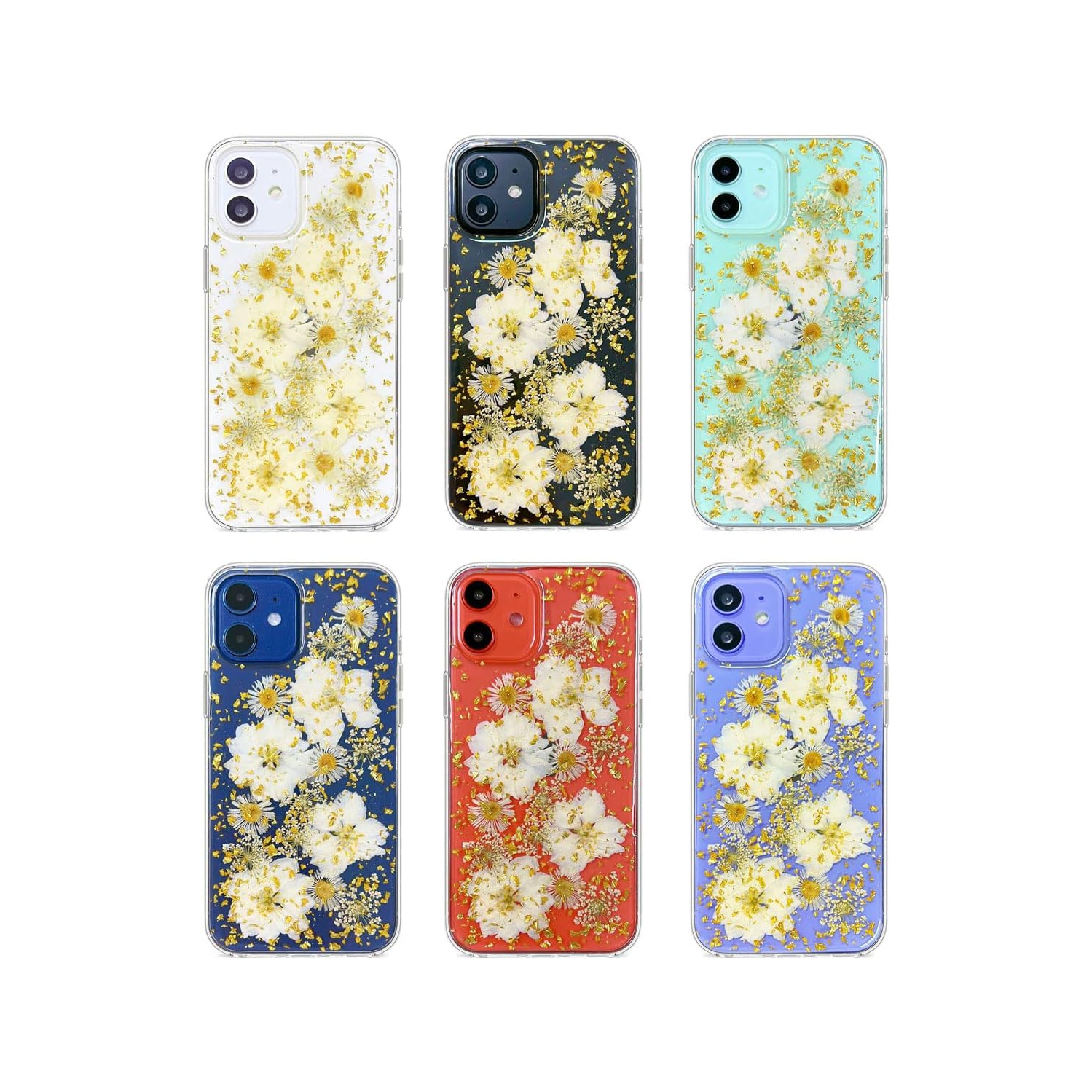Designed for iPhone 12 Mini Pressed Flower Case, Cute Bling Glitter Sparkle Clear with Design Soft Silicone TPU