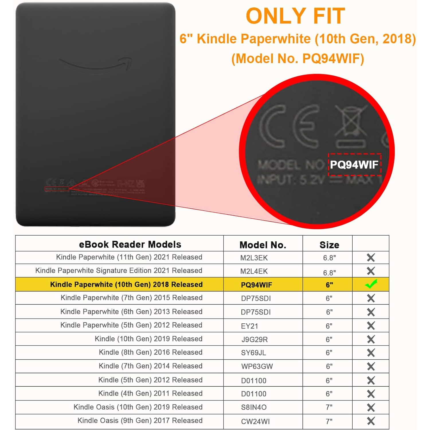 Étui SlimShell pour Kindle Paperwhite - Étui en cuir de polyuréthane léger de qualité supérieure
