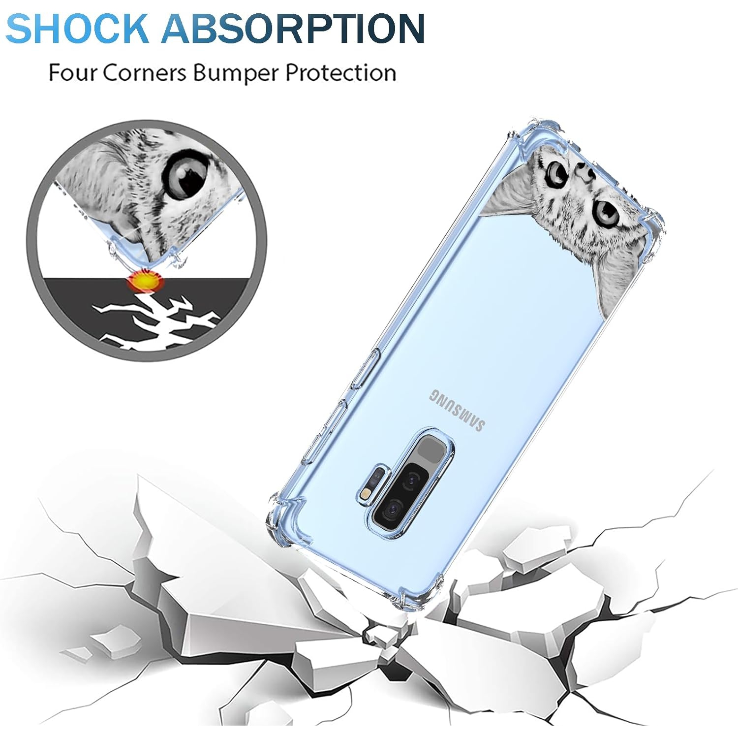 for Galaxy S9+ Case Samsung S9 Plus Case Clear Cute Cat Pattern Cartoon Animal Design Soft TPU Cover Shockproof