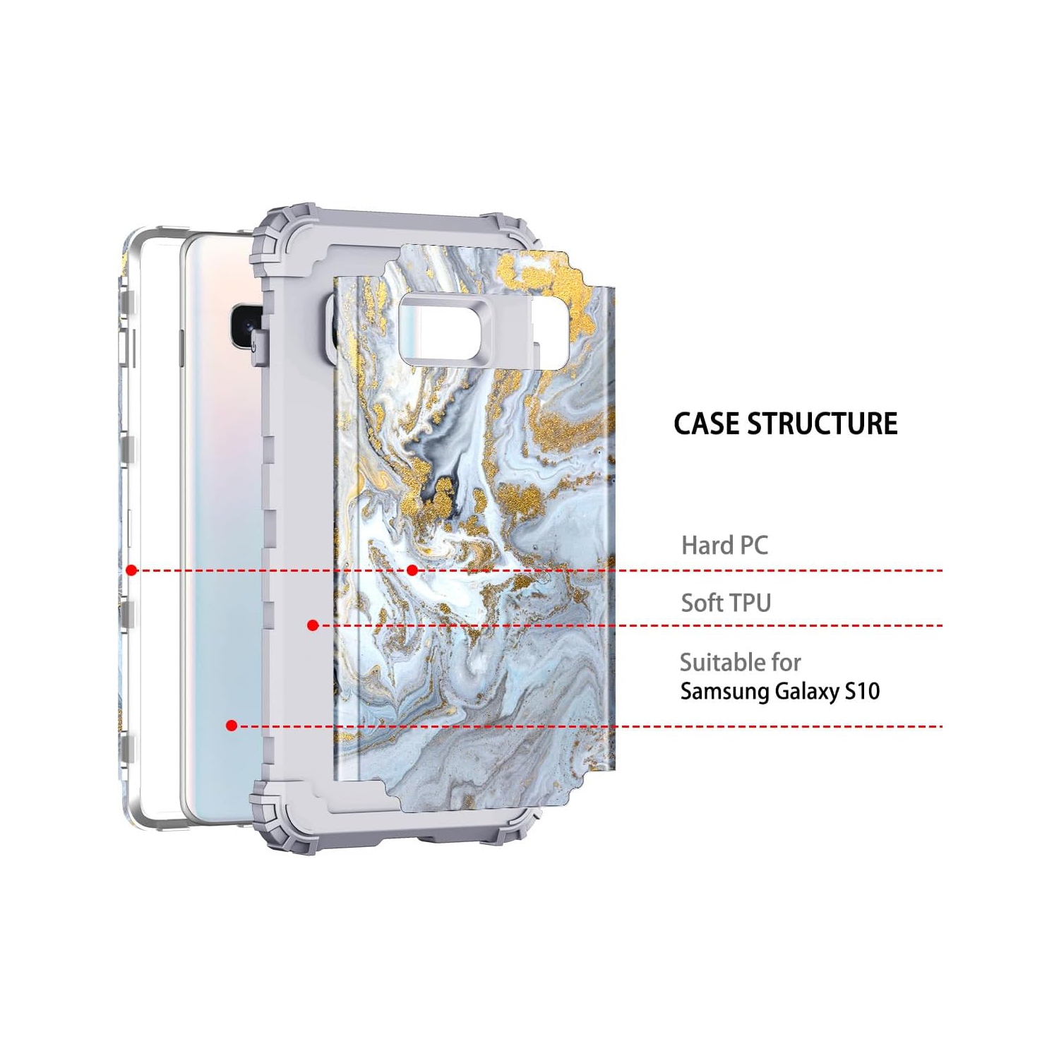 Compatible avec les étuis pour Galaxy S10, les protecteurs robustes à 3 couches en polycarbonate rigide et en silicone souple offrent une protection