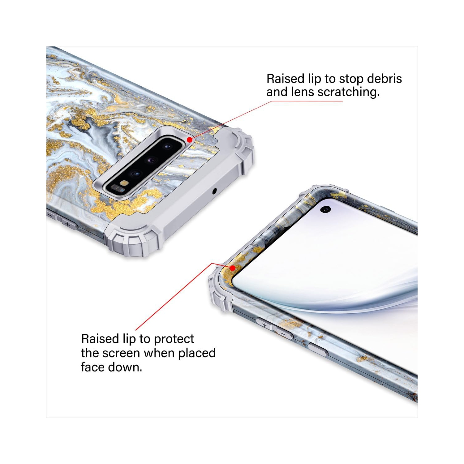 Compatible avec les étuis pour Galaxy S10, les protecteurs robustes à 3 couches en polycarbonate rigide et en silicone souple offrent une protection