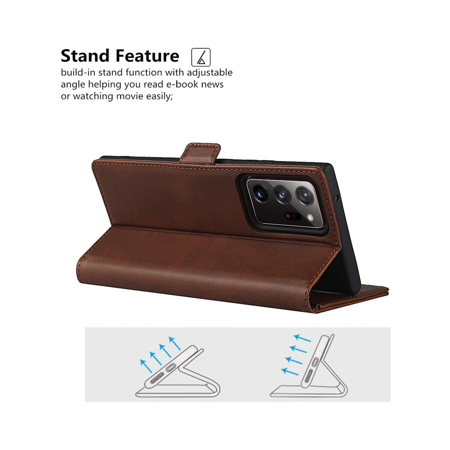 Pour étui-portefeuille Ultra pour Galaxy Note 20 de Samsung, béquille magnétique en polyuréthane de qualité supérieure avec fentes pour cartes