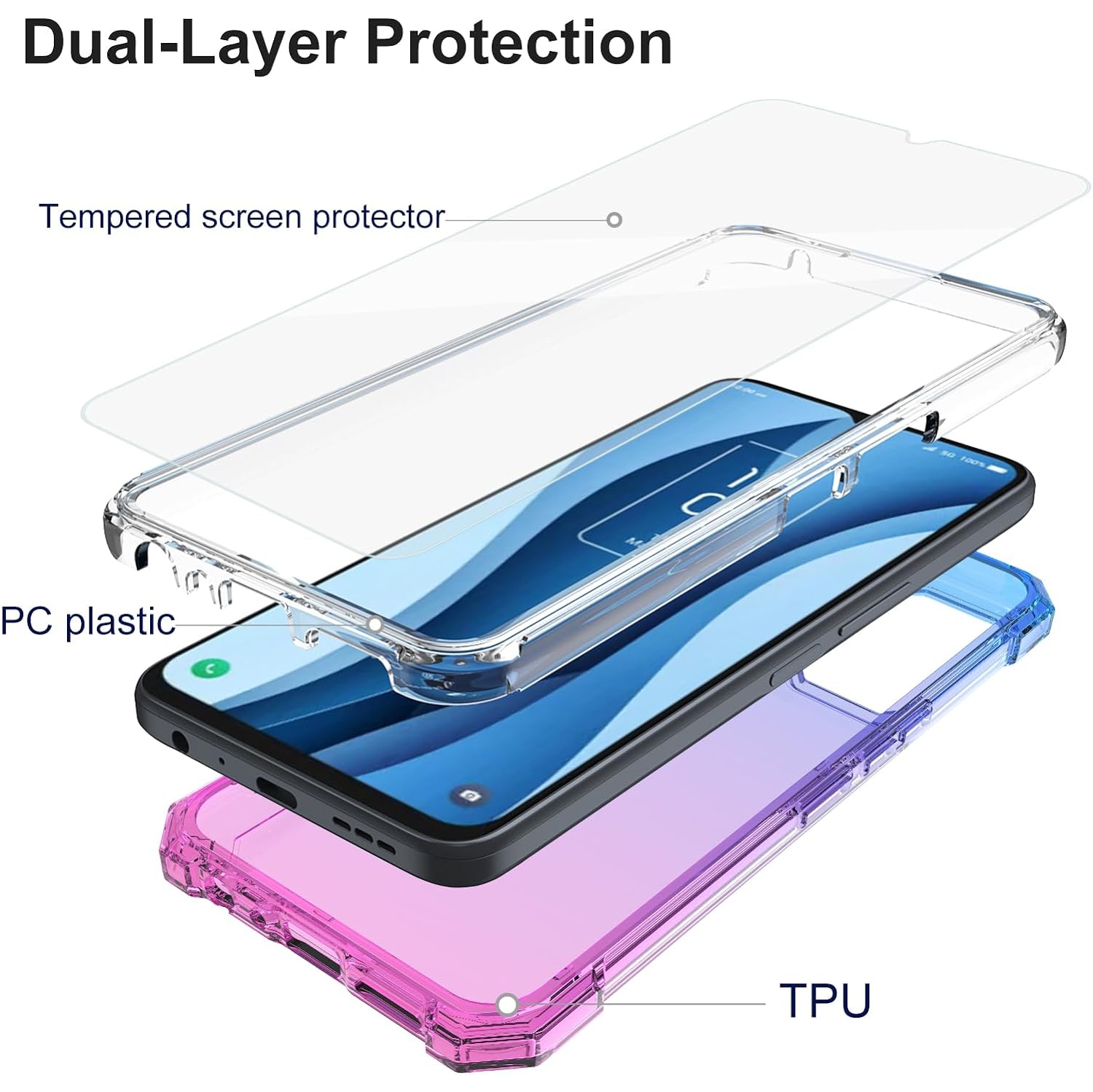 Phone Case for TCL 40 XE 5G, TCL 40 XE Case with Screen Protector, Dual Layer Structure Protection,