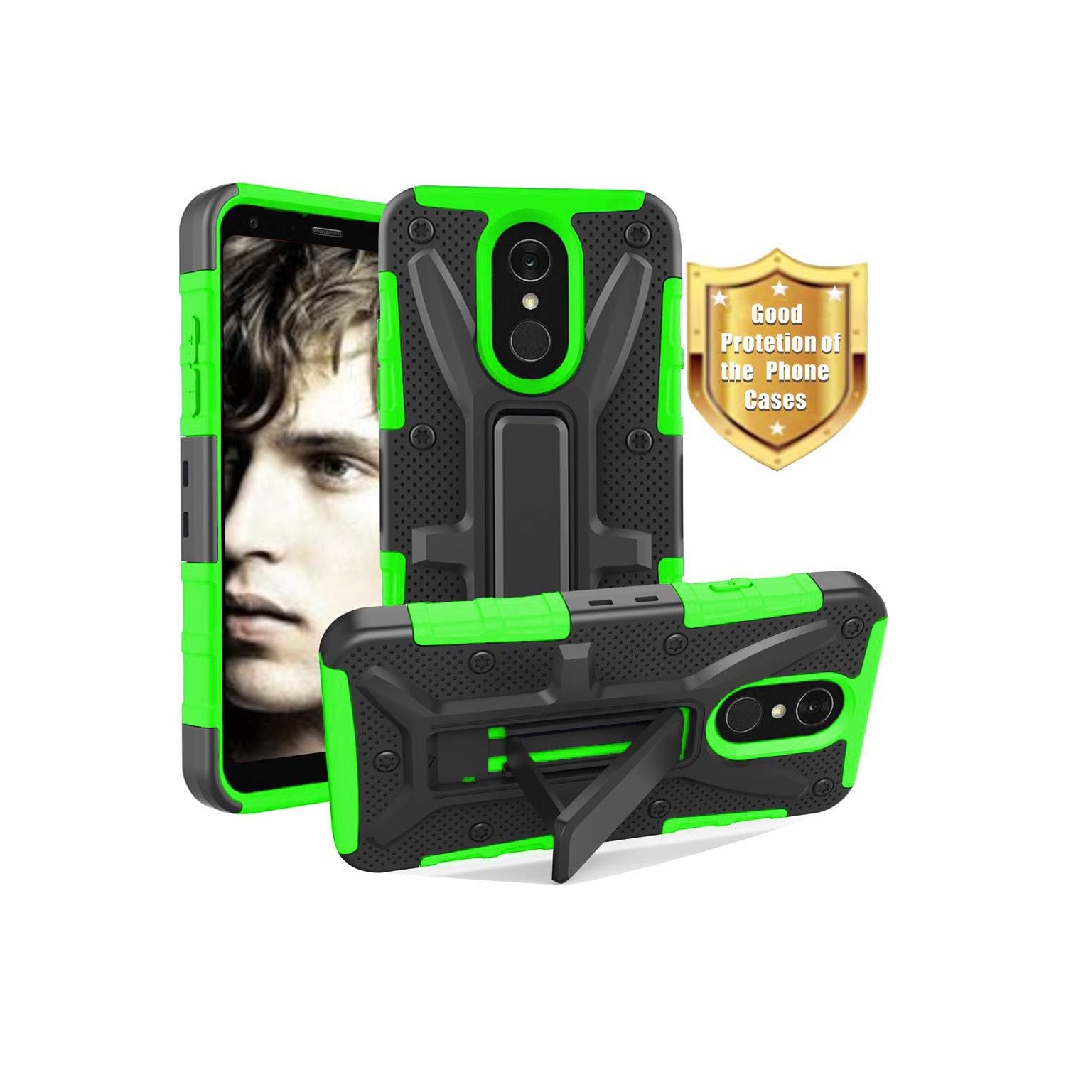 LG – Étui Q7, étuis LG Q7, [qualité militaire] béquille en forme d’anneau rigide en TPUR souple pour LG Q7