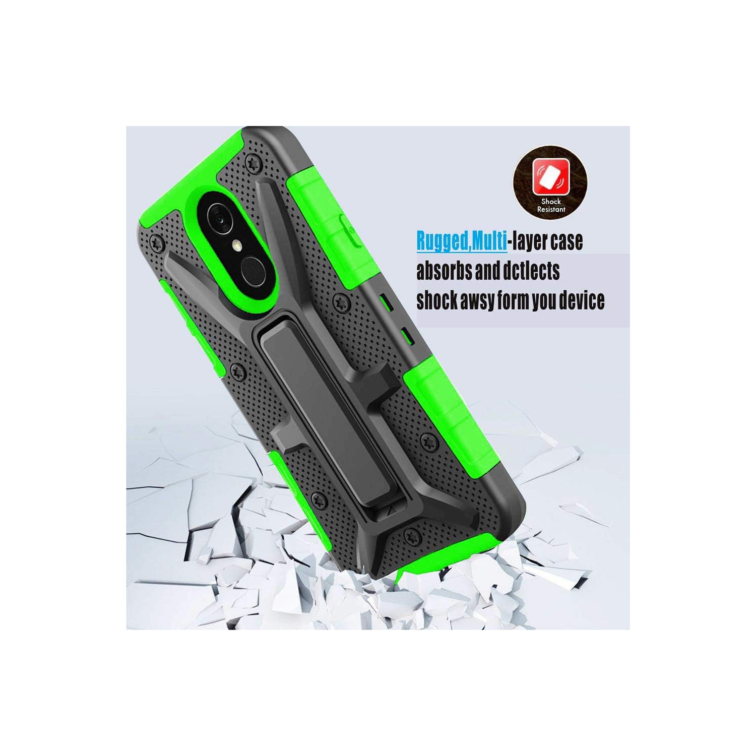 LG – Étui Q7, étuis LG Q7, [qualité militaire] béquille en forme d’anneau rigide en TPUR souple pour LG Q7