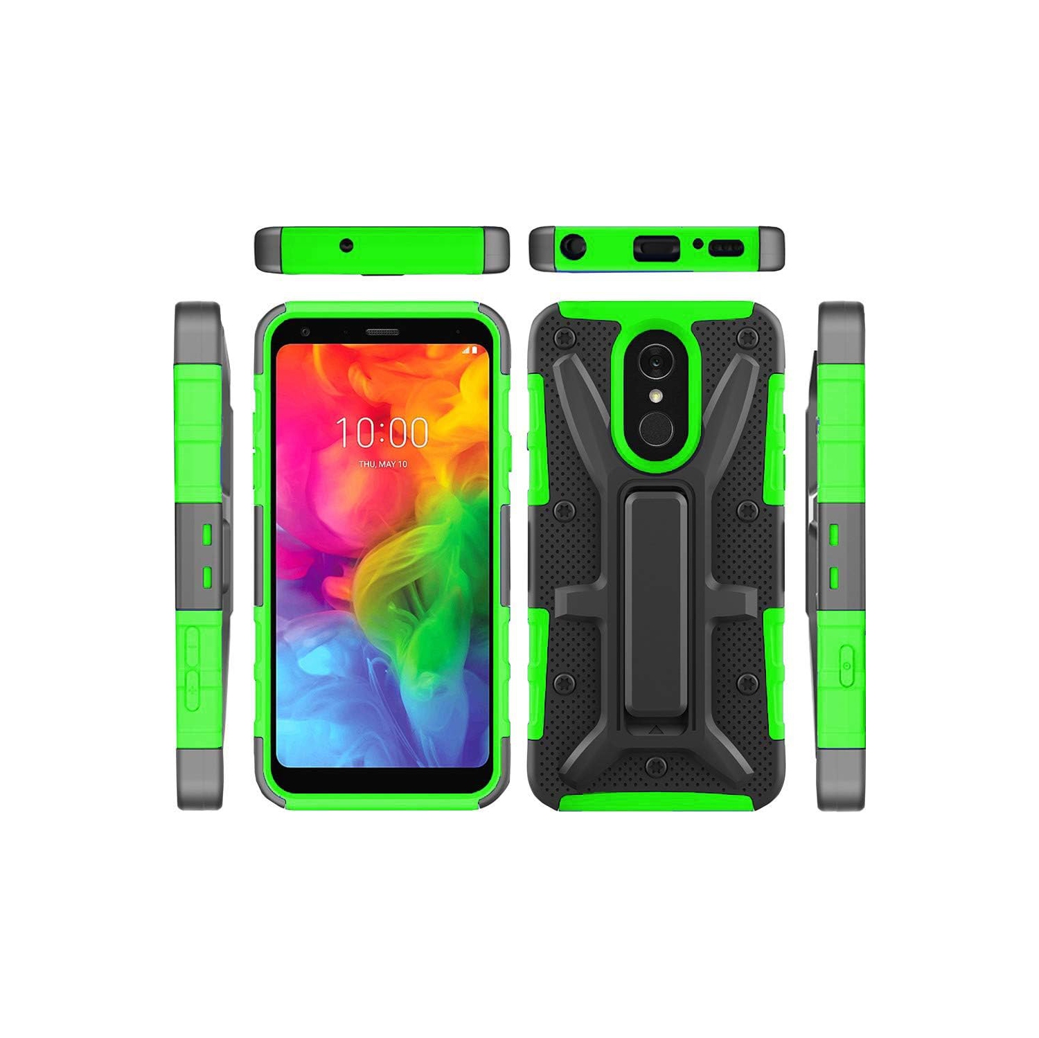 LG – Étui Q7, étuis LG Q7, [qualité militaire] béquille en forme d’anneau rigide en TPUR souple pour LG Q7