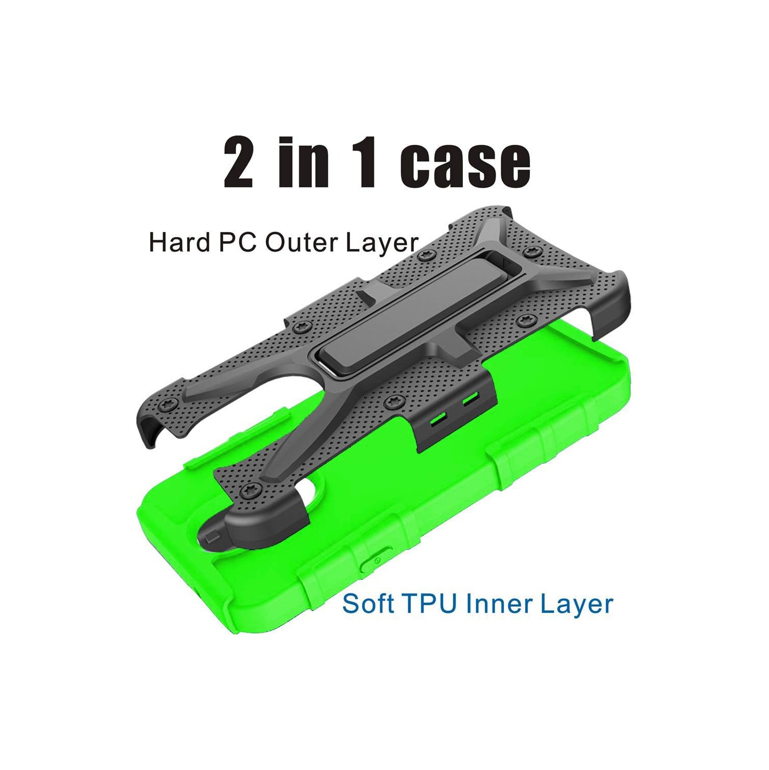 LG – Étui Q7, étuis LG Q7, [qualité militaire] béquille en forme d’anneau rigide en TPUR souple pour LG Q7