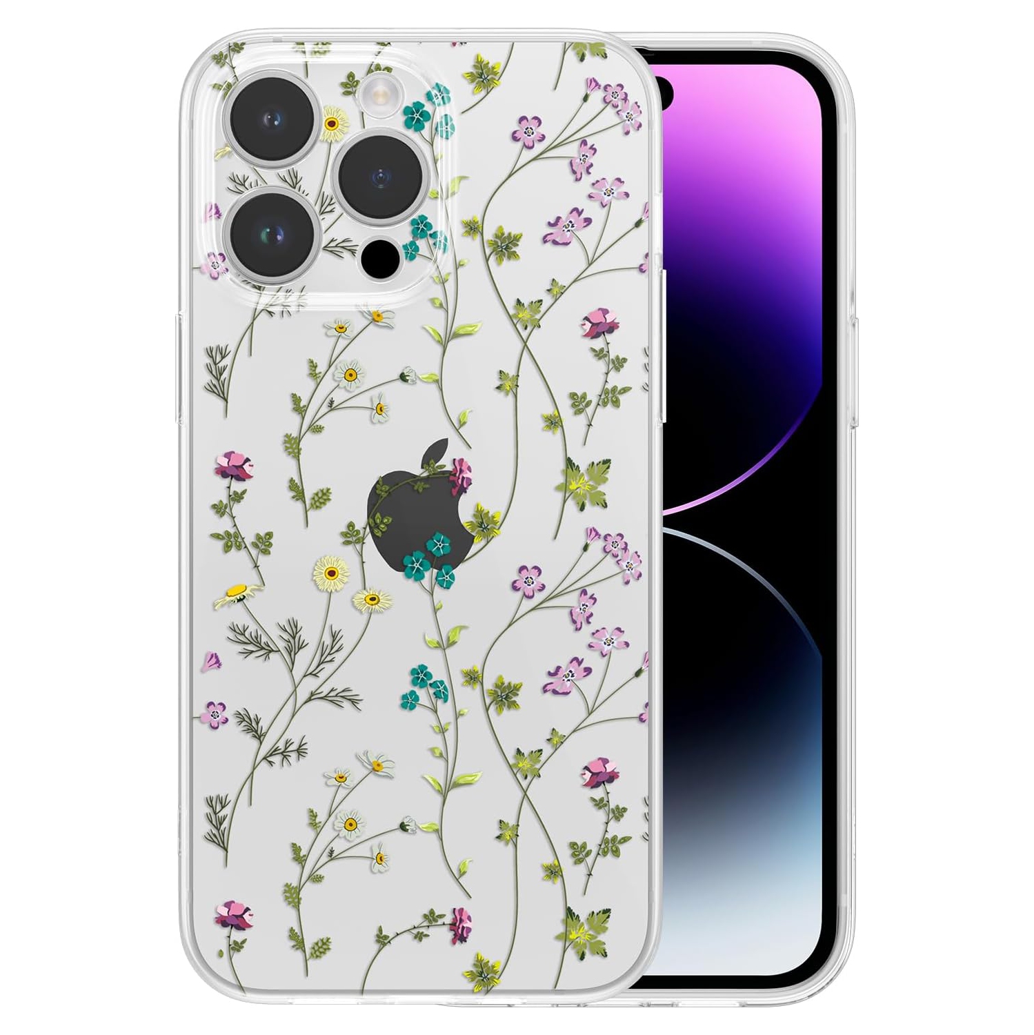 Floral Case for iPhone 15 Pro Max, Clear Case with Flower Branch Pattern Cute Cover Case for Girls Women Slim