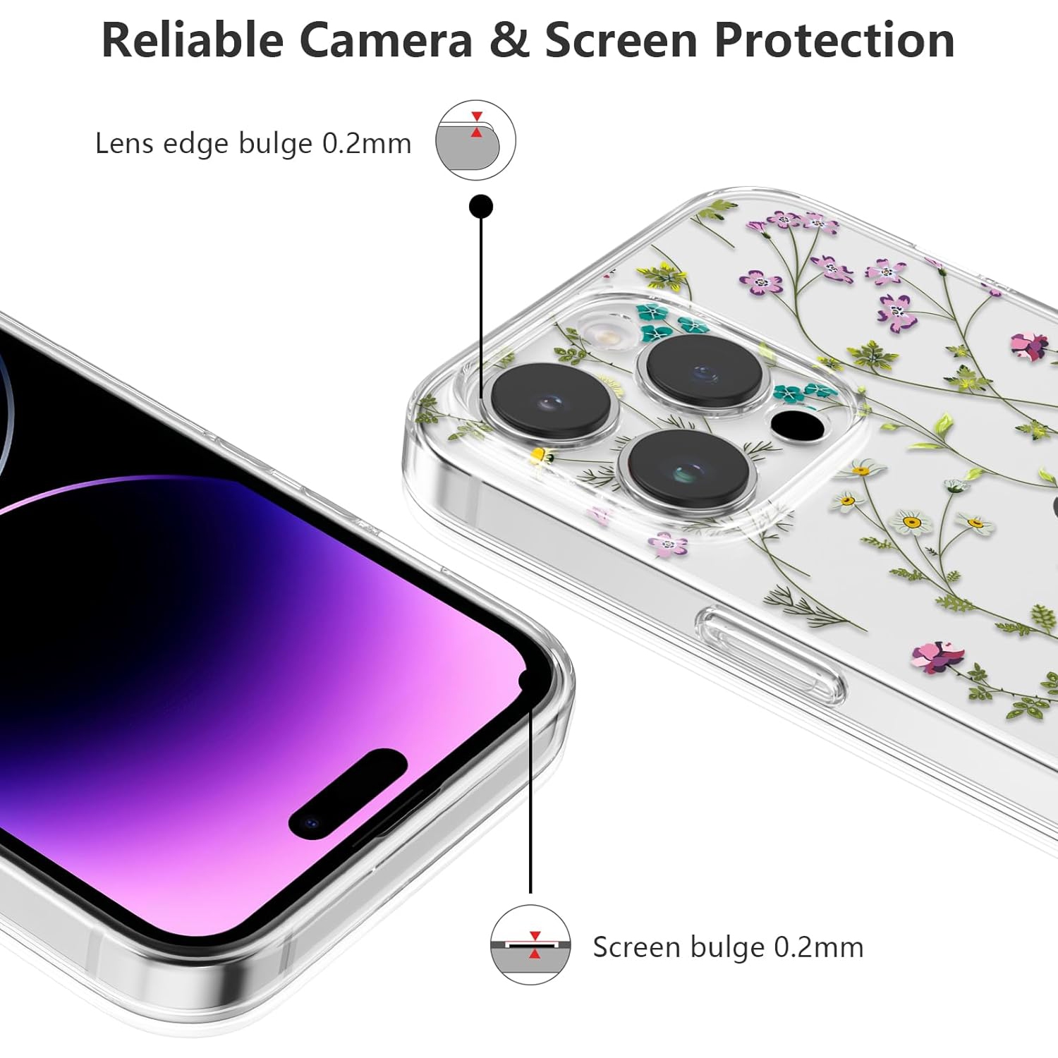 Floral Case for iPhone 15 Pro Max, Clear Case with Flower Branch Pattern Cute Cover Case for Girls Women Slim