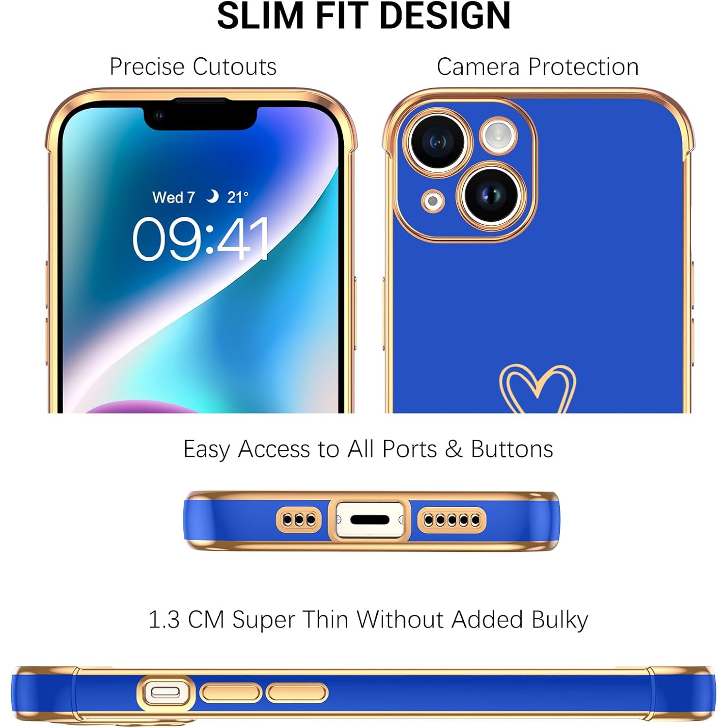 Étui pour iPhone 14 6,1 po cute Heart Pattern Soft TPU revêtement pour femme fille avec protection appareil photo et 4