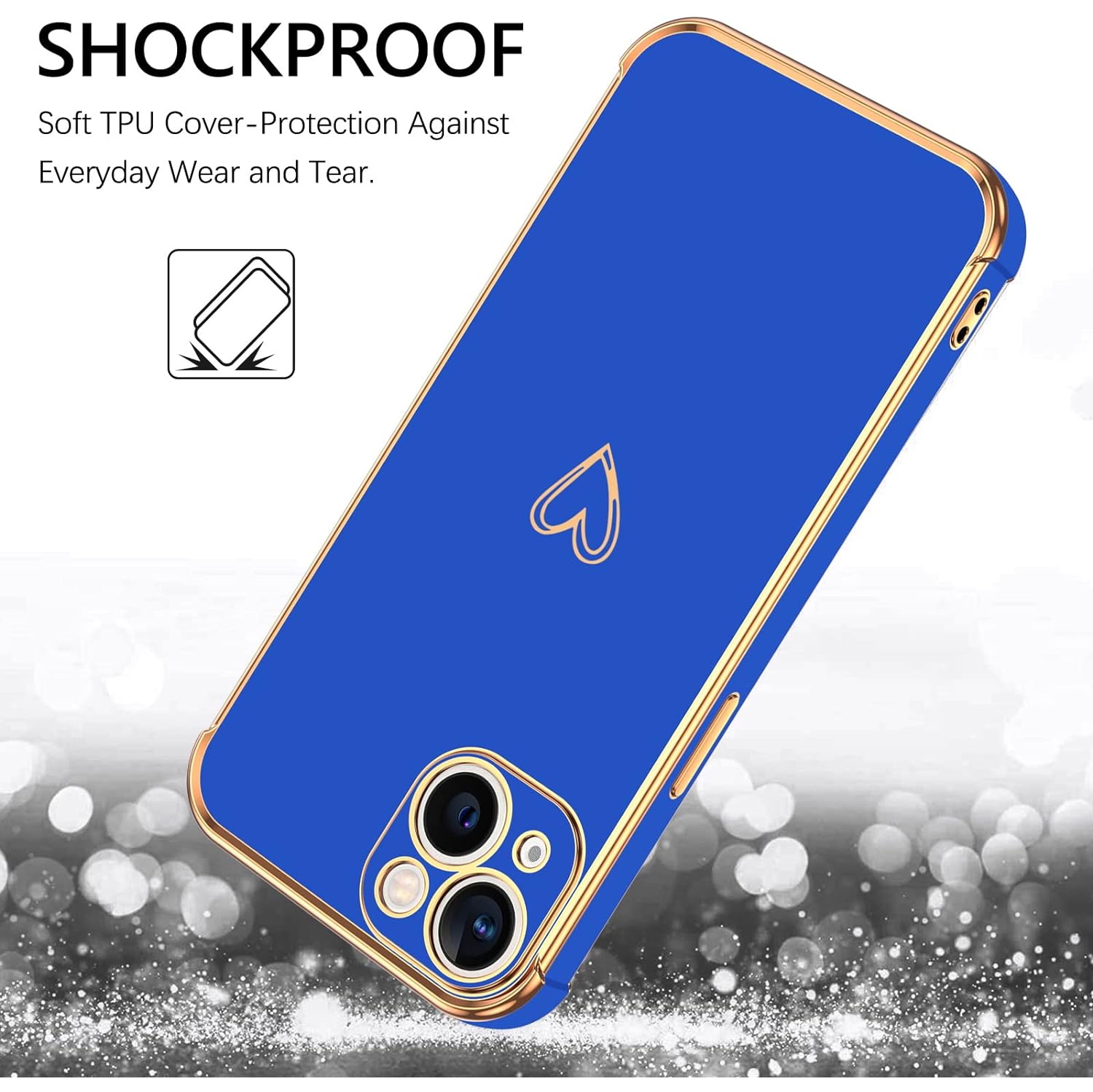 Étui pour iPhone 14 6,1 po cute Heart Pattern Soft TPU revêtement pour femme fille avec protection appareil photo et 4