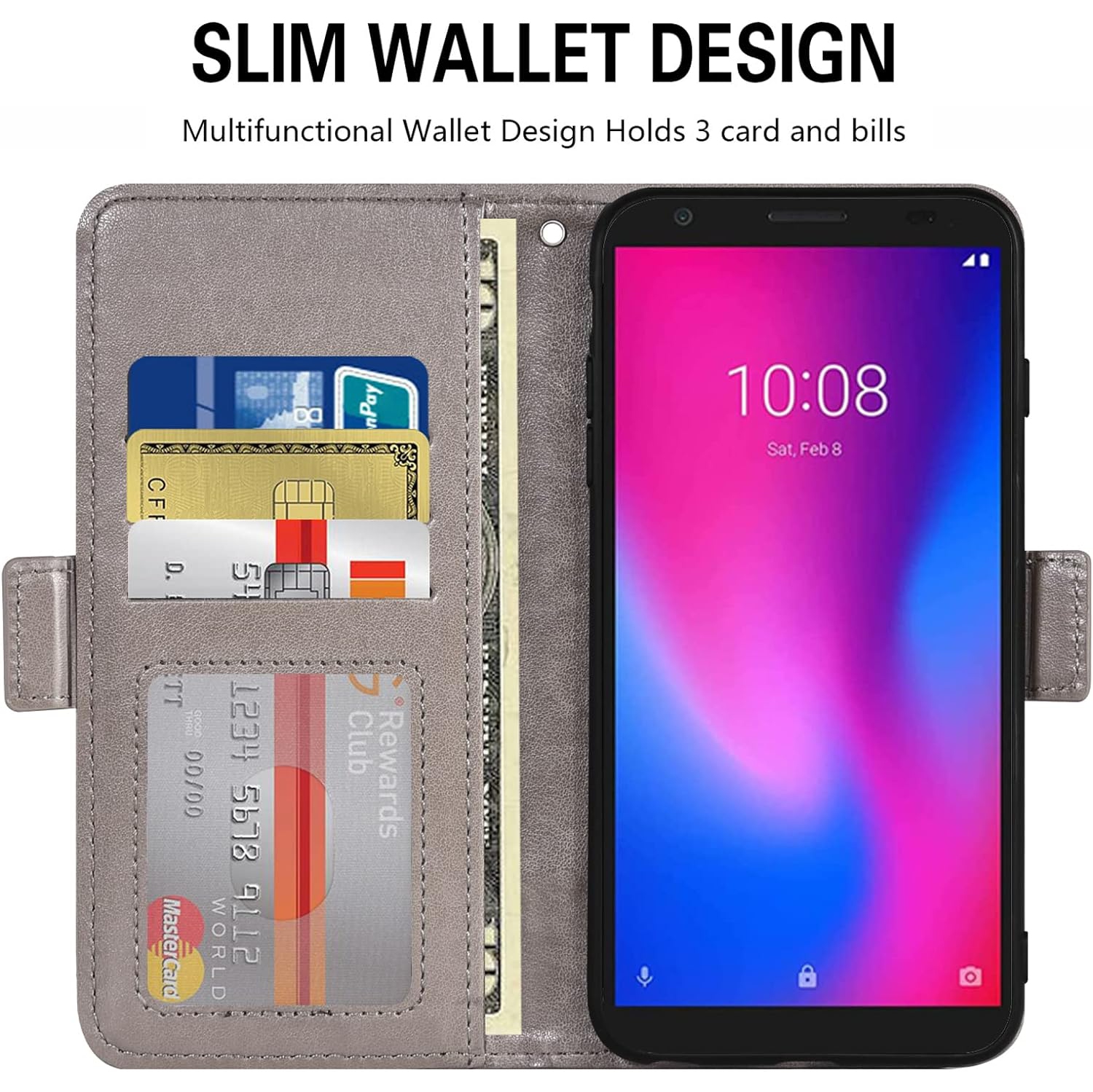 Compatible avec l'étui portefeuille Avid 579 Z5156CC de ZTE et les accessoires de sac à main à rabat avec protecteur d'écran en verre trempé