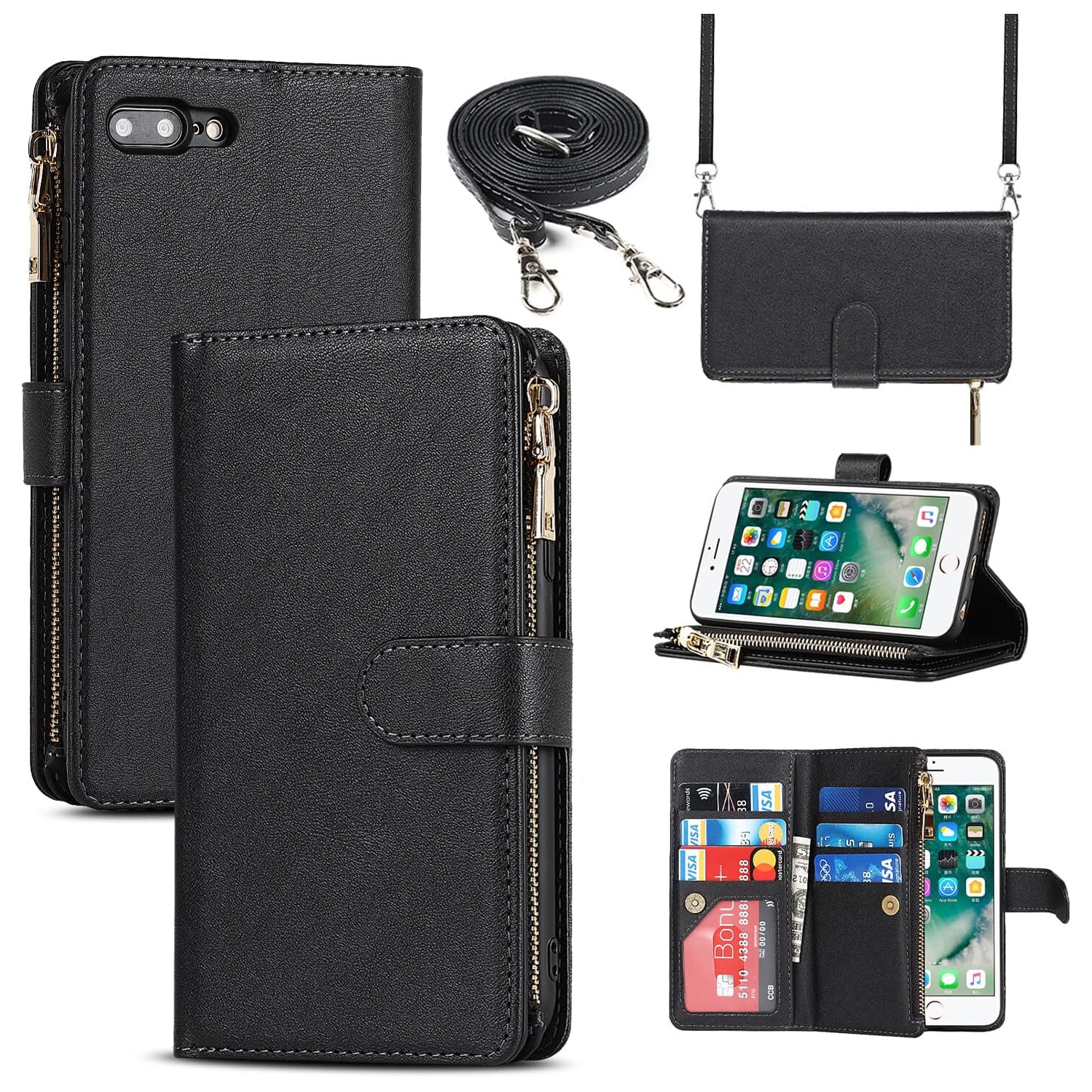 Etui – Étui portefeuille Coque iPhone 7 plus iPhone 8 plus, étui portefeuille iPhone 8 plus, étui pour iPhone 8 plus, iPhone 8 plus