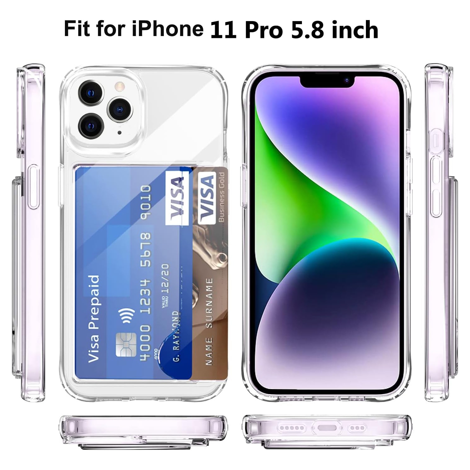 Wallet Case for iPhone 11 Pro 5.8 inch with Card Holder Slot Shockproof Protective Soft TPU+Hard PC Slim Clear Cover
