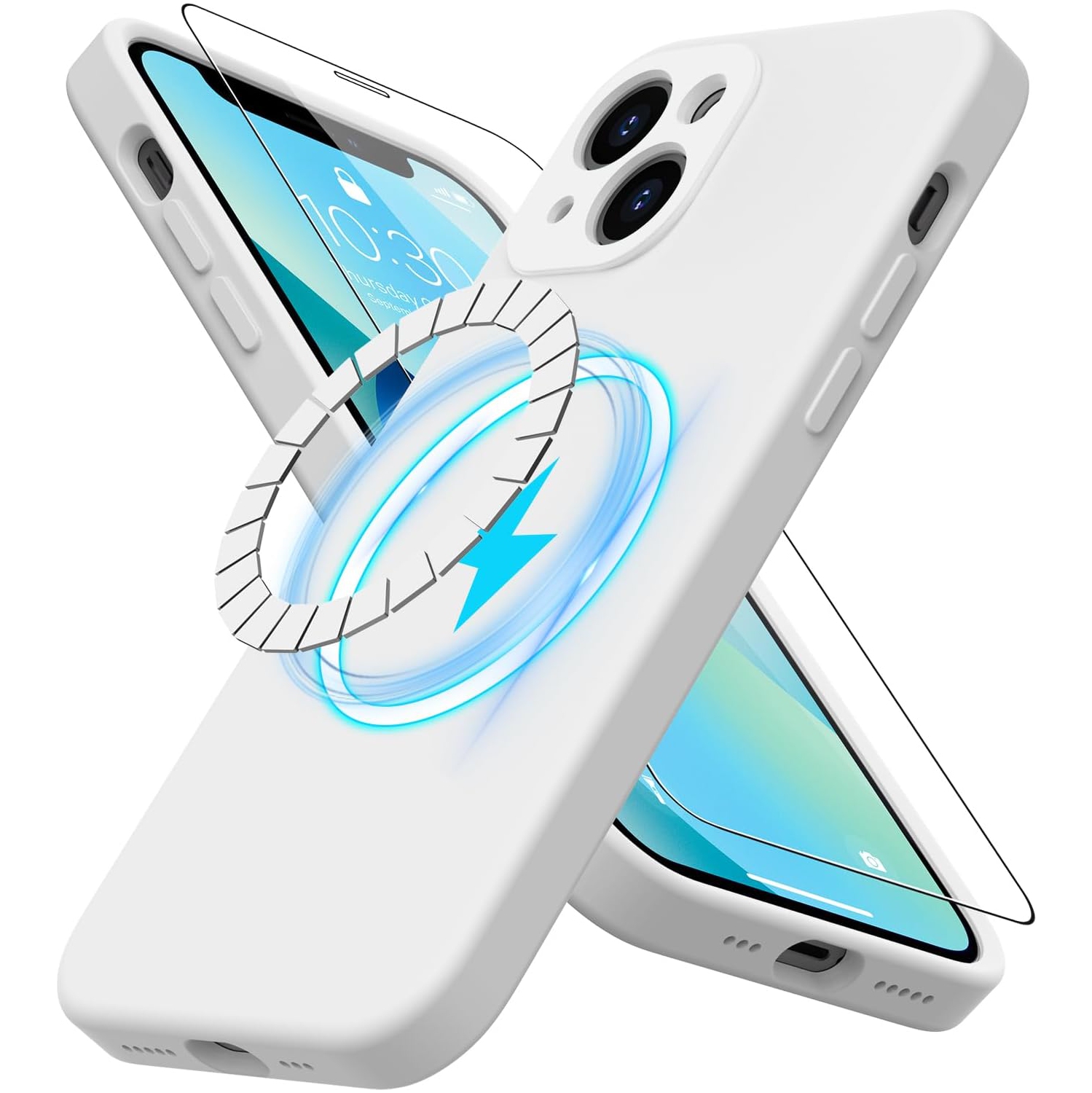 Étui en silicone avec protecteur d'écran pour iPhone 13 mini - [compatible avec MagSafe] - couvercle de caméra - ajustement mince