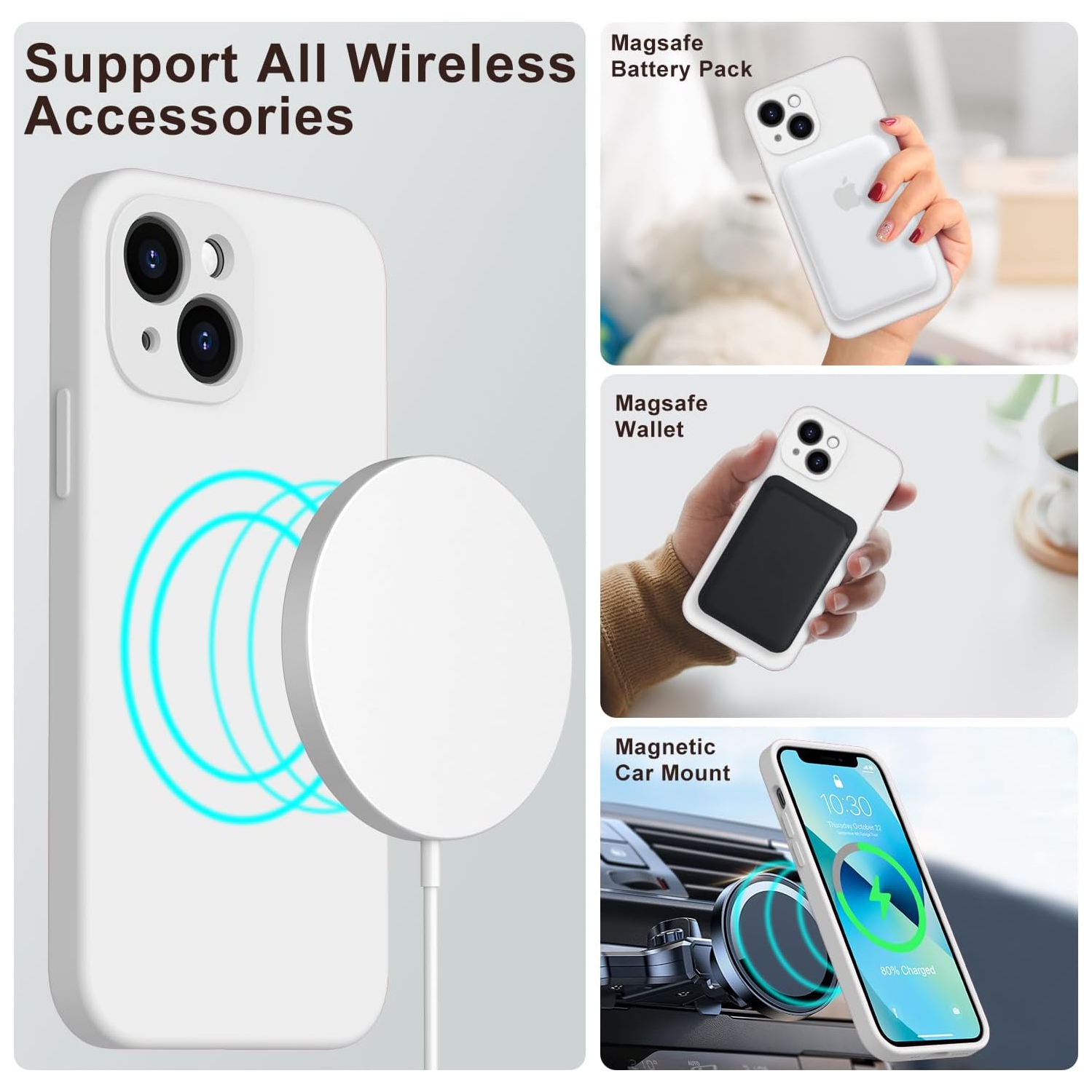 Étui en silicone avec protecteur d'écran pour iPhone 13 mini - [compatible avec MagSafe] - couvercle de caméra - ajustement mince