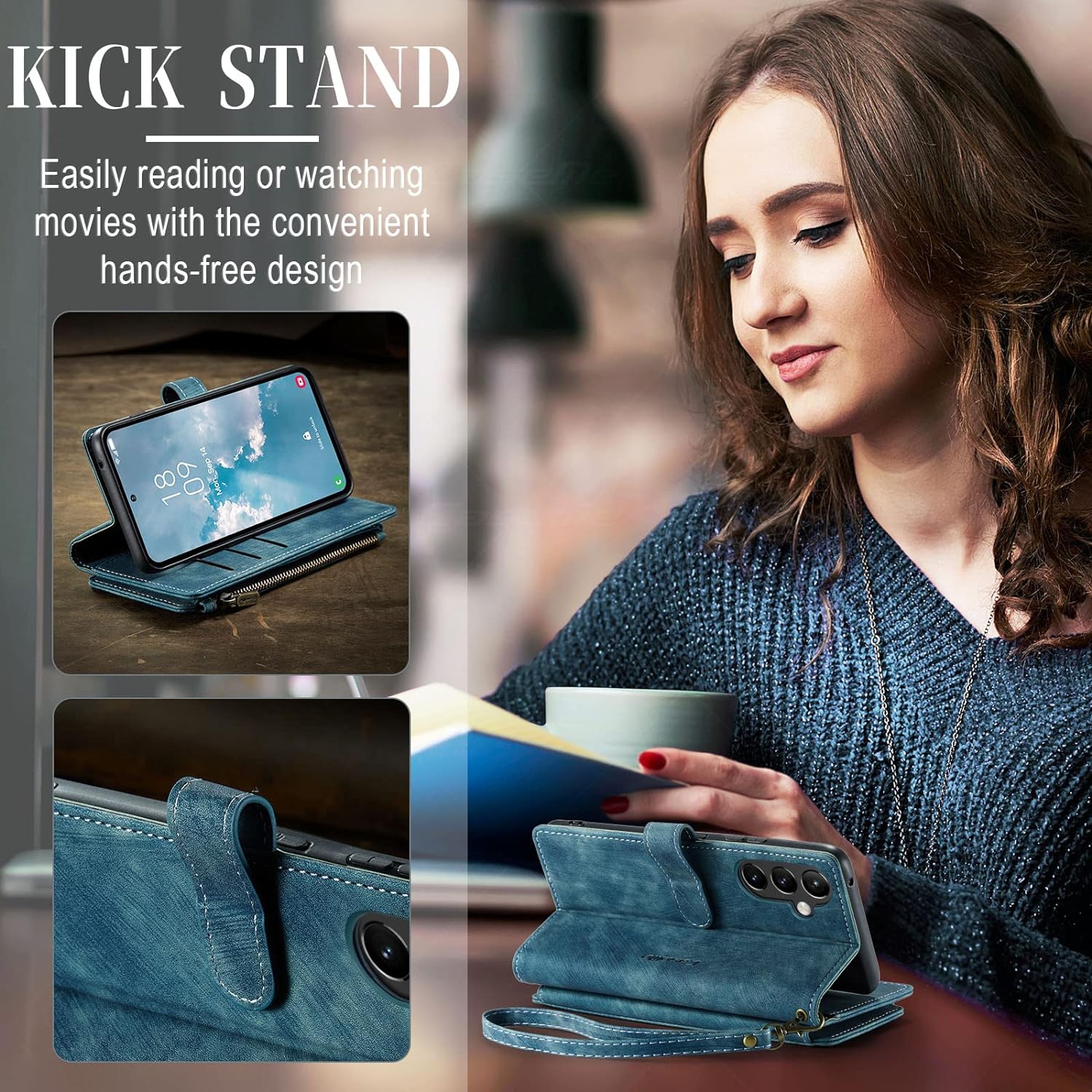 Wallet Case for Samsung Galaxy A14 5G, Premium Handmade PU Leather Phone Case Card Slots Magnetic Closure Zipper