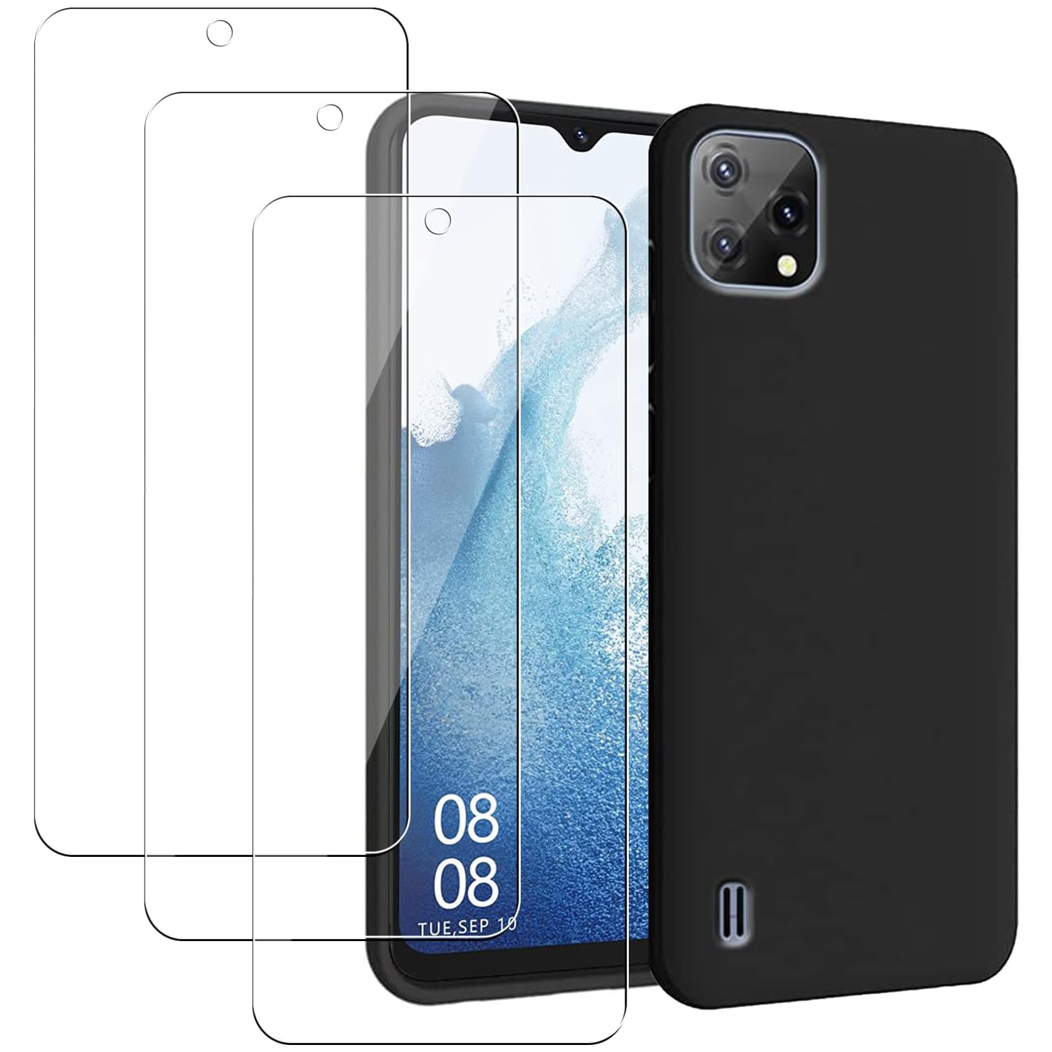 Case for Blackview A55 with 3 Tempered Glass Screen Protector, Flexible TPU Shockproof Protective Phone Case
