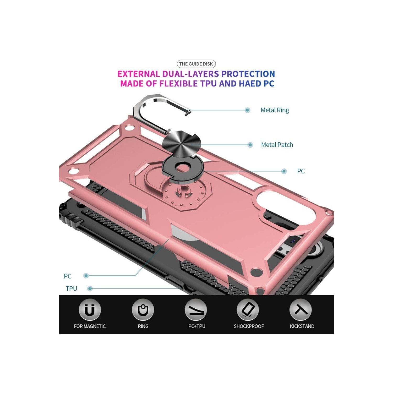 Étui pour Galaxy Note 10 plus/étui pour Galaxy Note 10+ plus de Samsung, [qualité militaire] [anneau en métal] [support magnétique]