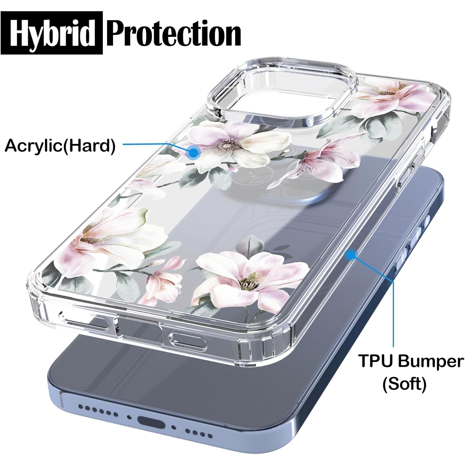 Case for iPhone 15 Pro Max, Anti-Scratch Shockproof Series Clear Hard PC + TPU Bumper Protective Cover Case
