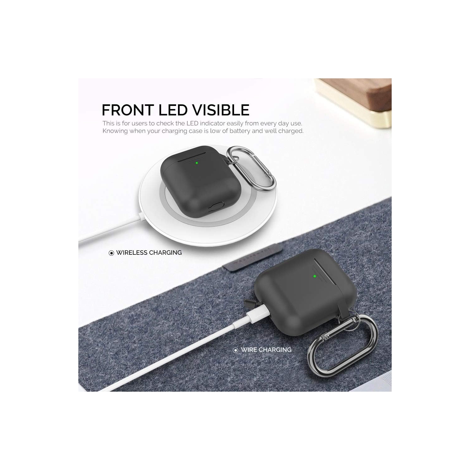 Upgrade AirPods Case Protective Cover Skin [Front LED Visible] Silicone Compatible with Apple AirPods 2 & 1