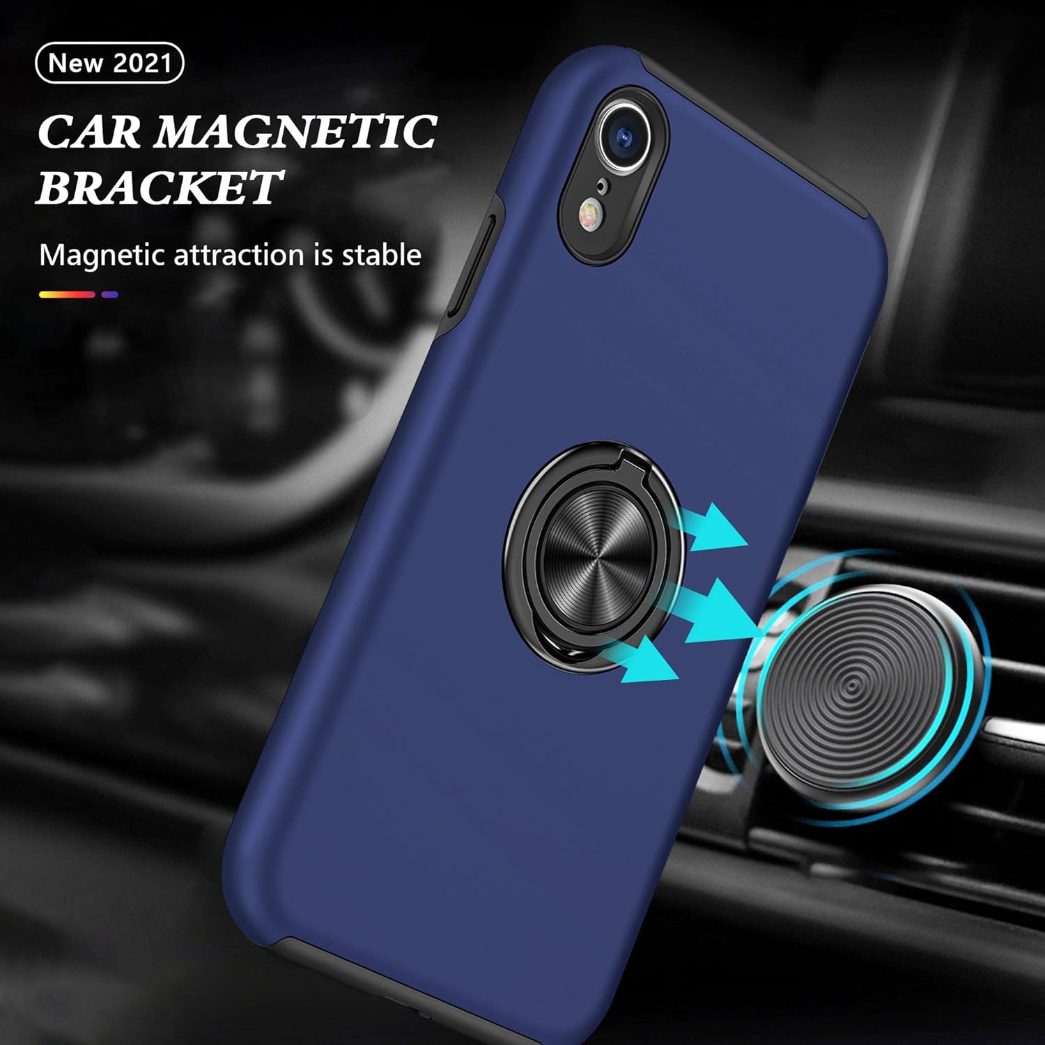 for iPhone XR Case,Silky Soft Touch Heavy Duty Protective Cover with Ring Holder Kickstand Magnetic Phone