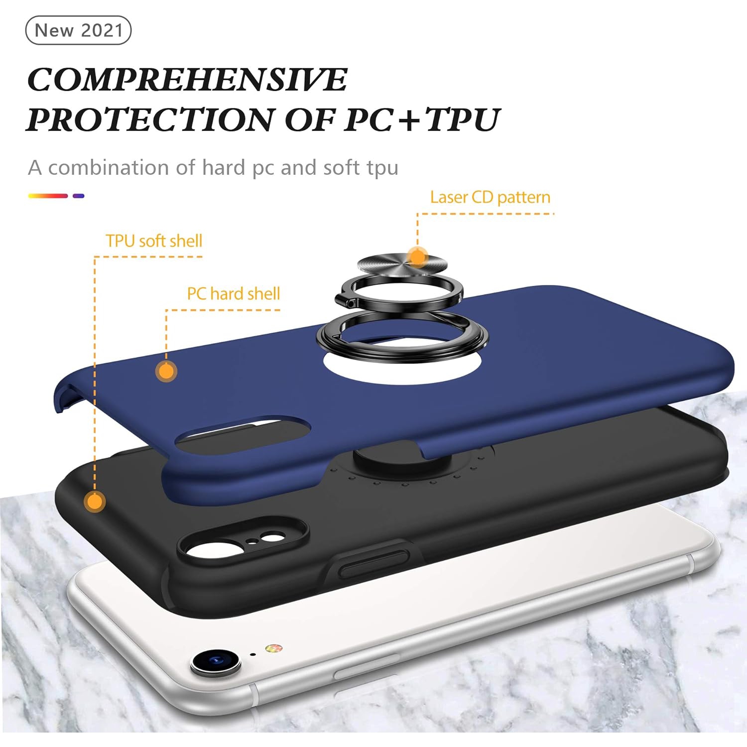 for iPhone XR Case,Silky Soft Touch Heavy Duty Protective Cover with Ring Holder Kickstand Magnetic Phone