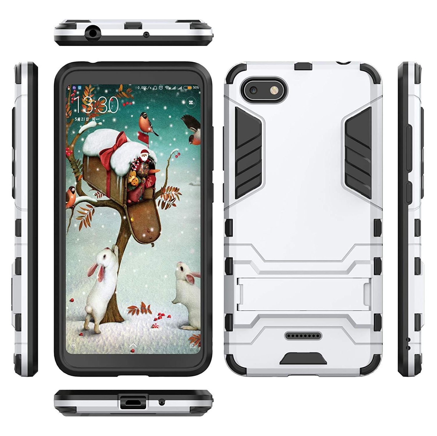 Case for Xiaomi Redmi 6A 2 in 1 Shockproof with Kickstand Feature Hybrid Dual Layer Armor Defender