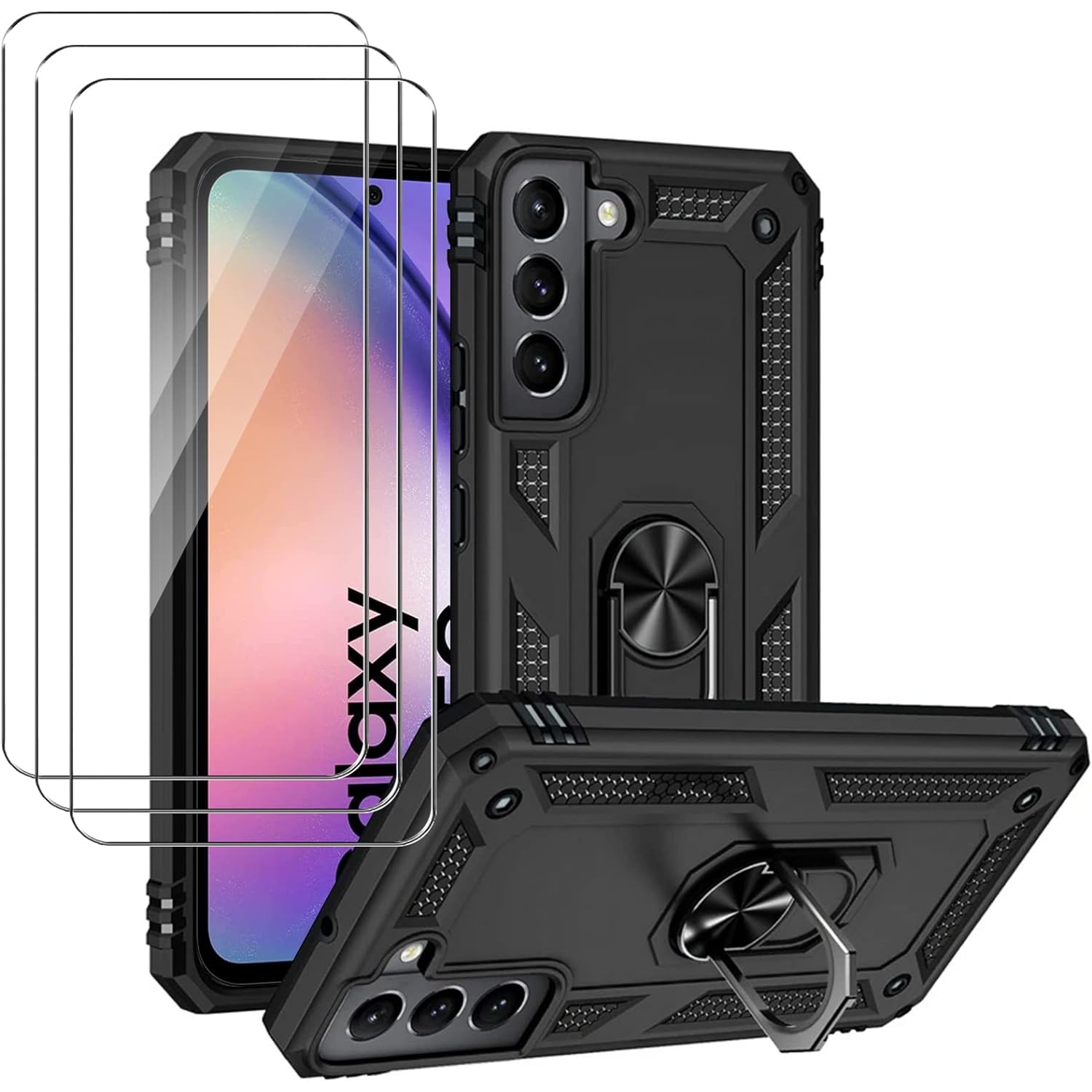 Case for Samsung&nbsp;Galaxy&nbsp;A54&nbsp;5G with Screen Protector, Ring Kickstand Military Grade TPU Hybrid Protective Rugged