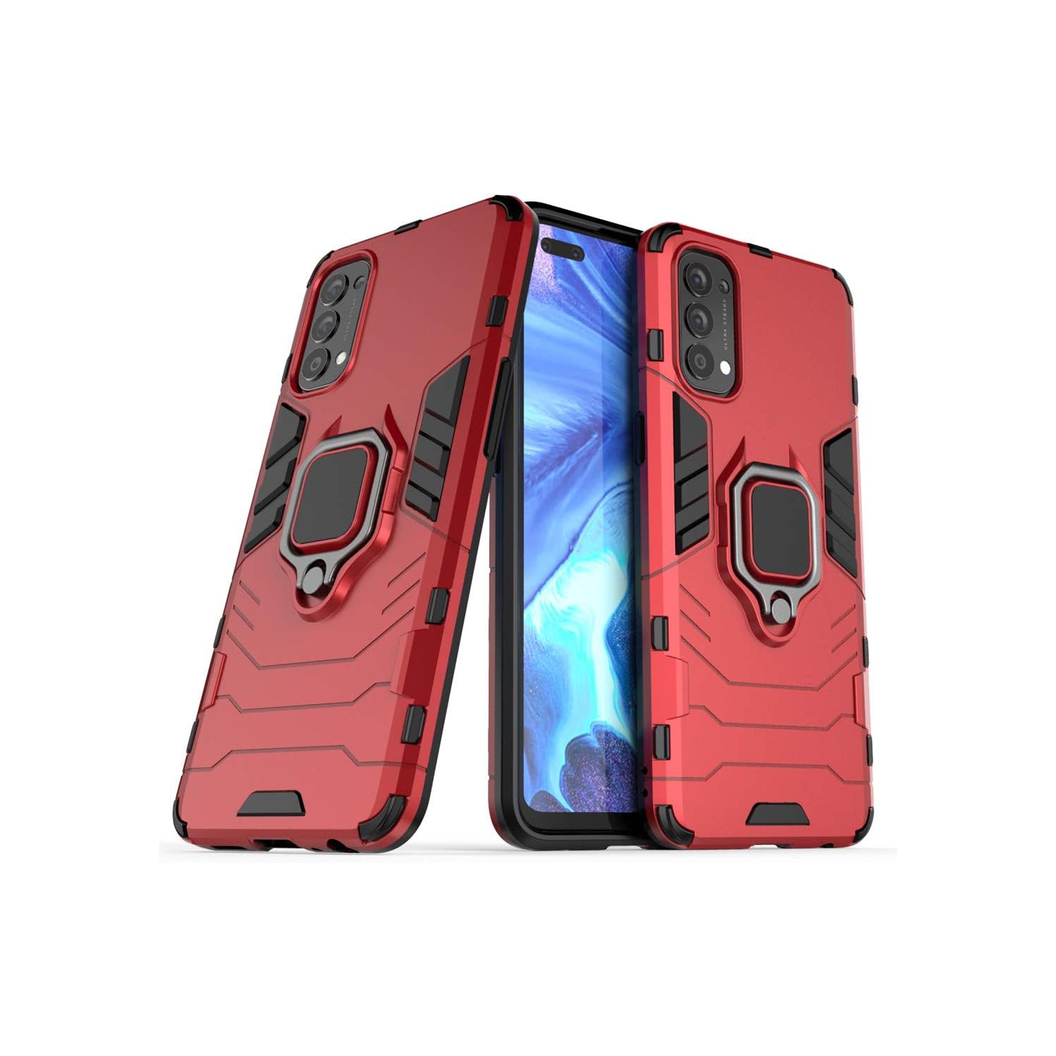 Compatible with Oppo Reno 4 4G Case, Metal Ring Grip Kickstand Shockproof Hard Bumper