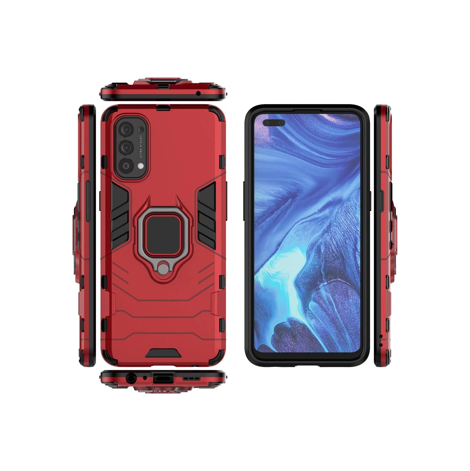 Compatible with Oppo Reno 4 4G Case, Metal Ring Grip Kickstand Shockproof Hard Bumper