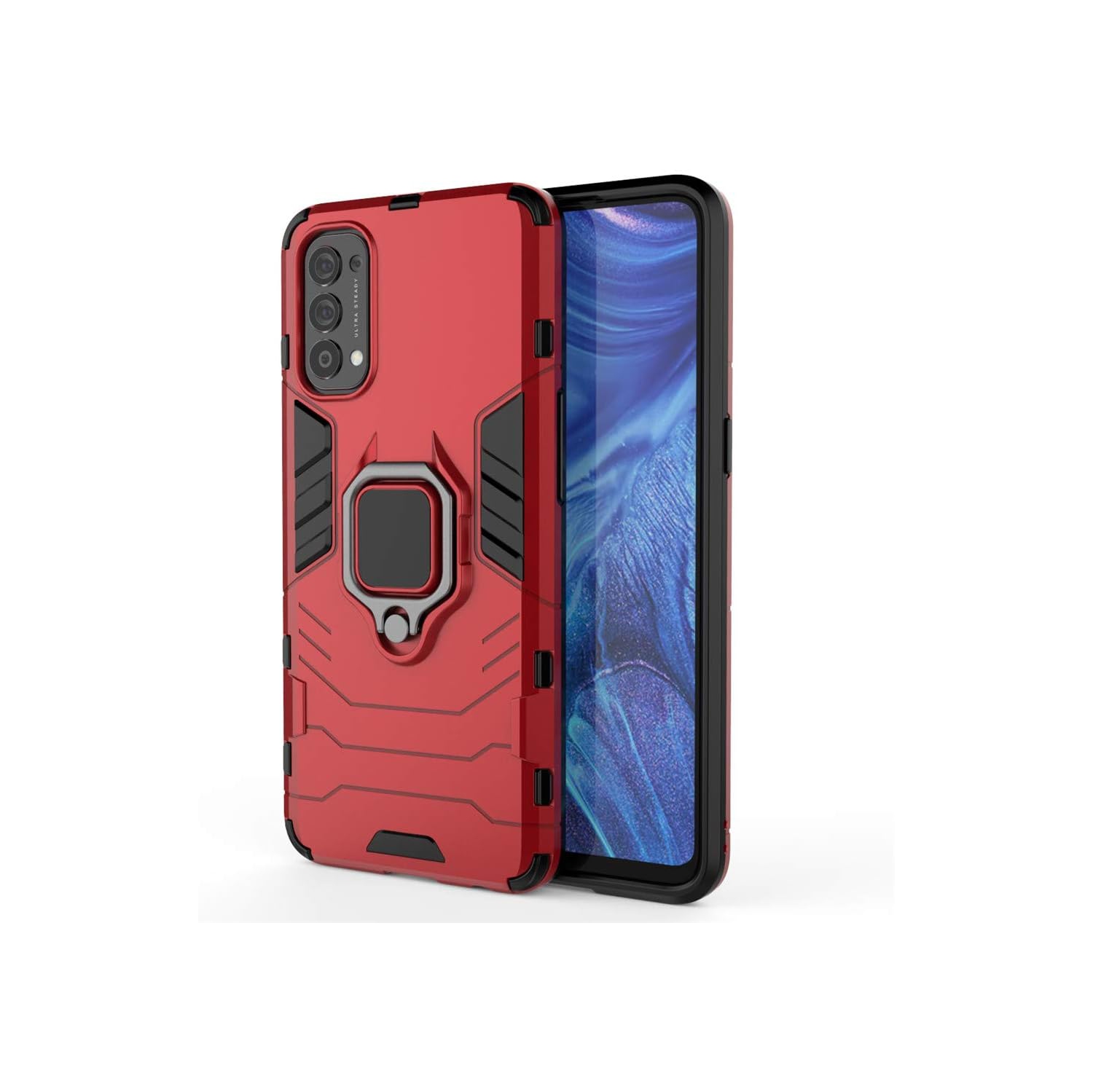 Compatible with Oppo Reno 4 4G Case, Metal Ring Grip Kickstand Shockproof Hard Bumper