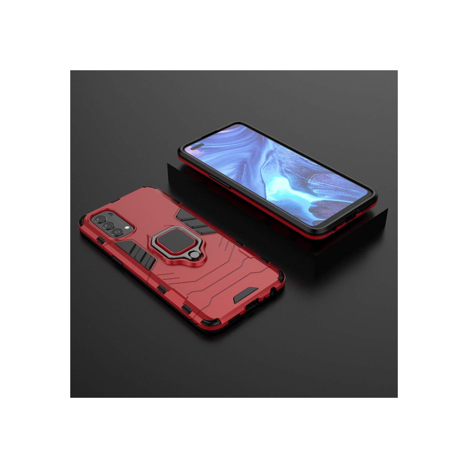 Compatible with Oppo Reno 4 4G Case, Metal Ring Grip Kickstand Shockproof Hard Bumper