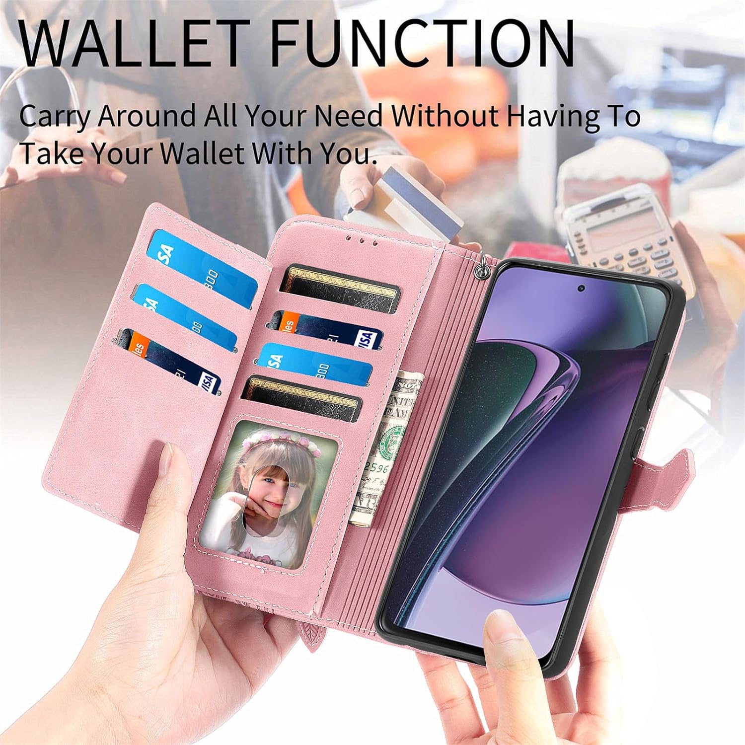 Compatible avec l'étui portefeuille Moto G Stylus 5G 2023 de Motorola avec dragonne et carte à rabat en cuir