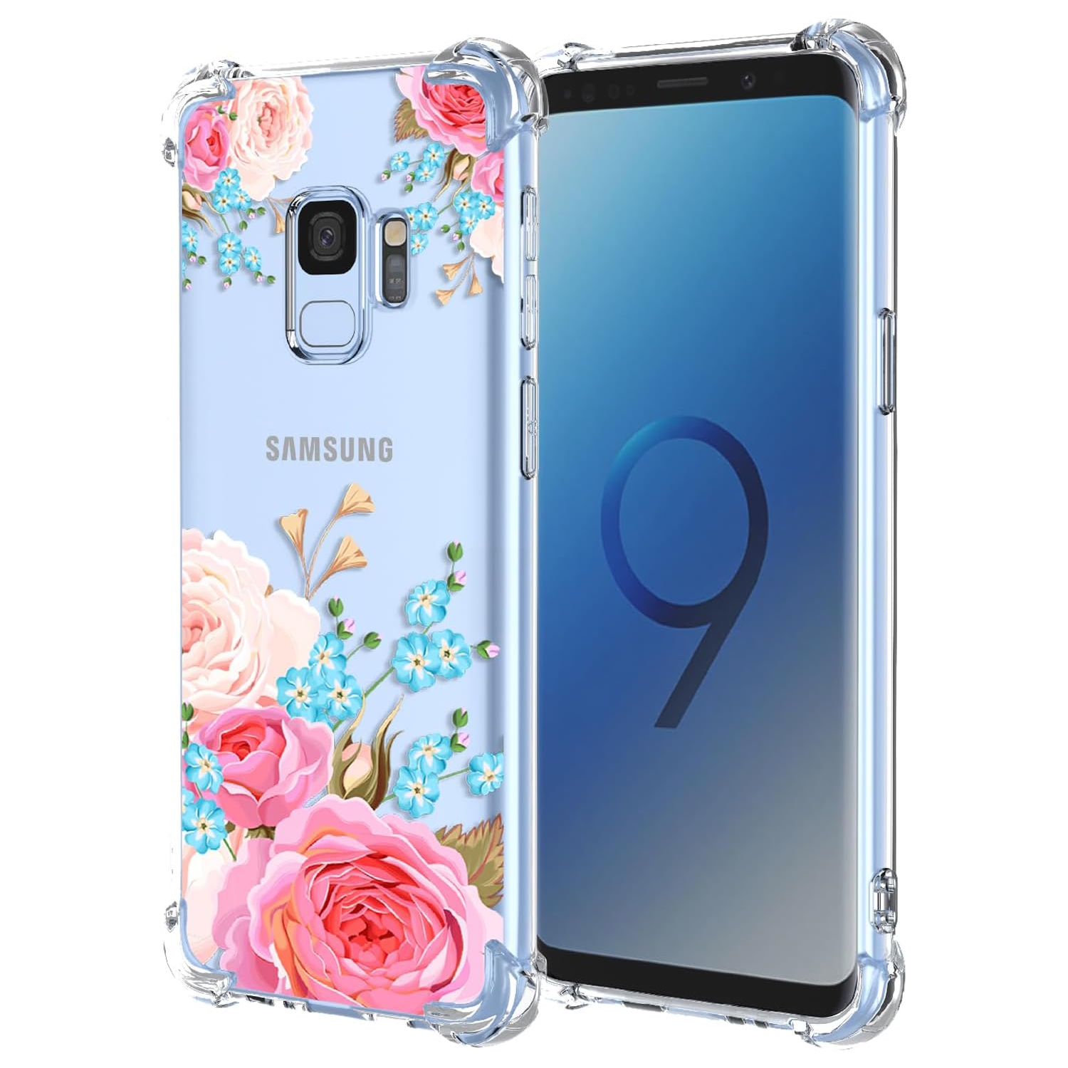 for Galaxy S9 Case Samsung S9 SM-G960F Case Womens Clear Flower Pattern Slim Case Soft TPU Cover Shockproof