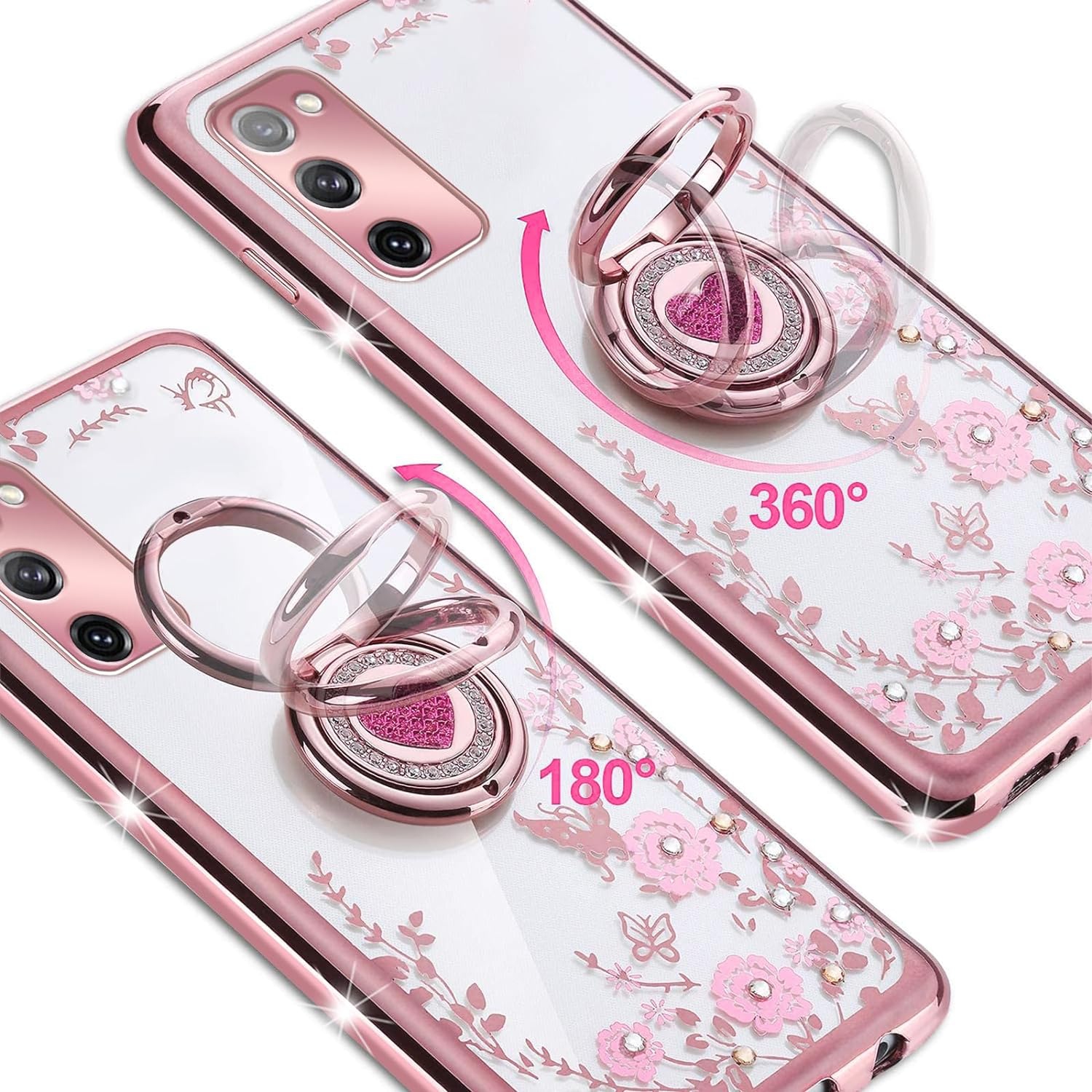 for Samsung Galaxy S20 FE Case,S20 FE Case for Women, Glitter Crystal Butterfly Heart Floral Slim TPU Cute Girls