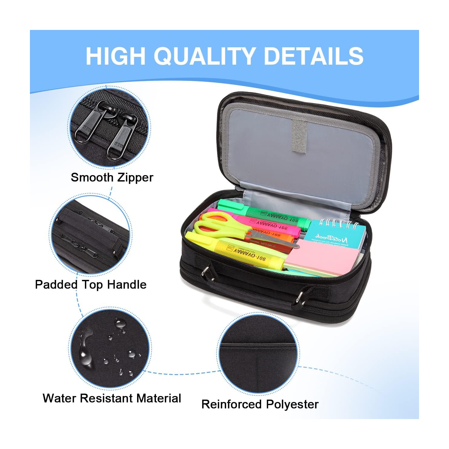 Étui à crayons, grande pochette à crayons avec compartiments pour l’école intermédiaire, le travail, porte-stylos de bureau, école d’organisation