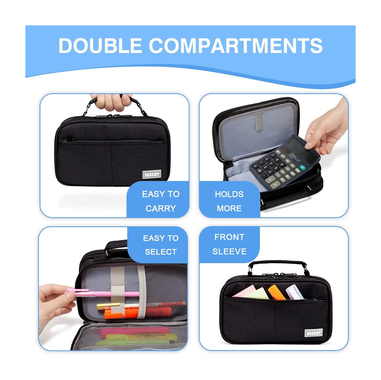 Étui à crayons, grande pochette à crayons avec compartiments pour l’école intermédiaire, le travail, porte-stylos de bureau, école d’organisation