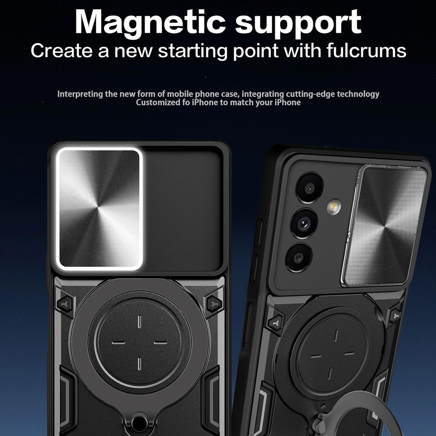 Armor Case for Samsung Galaxy A14 4G 6.6", Lens Sliding Phone Cover with Magnetic Coil Bracket for Samsung