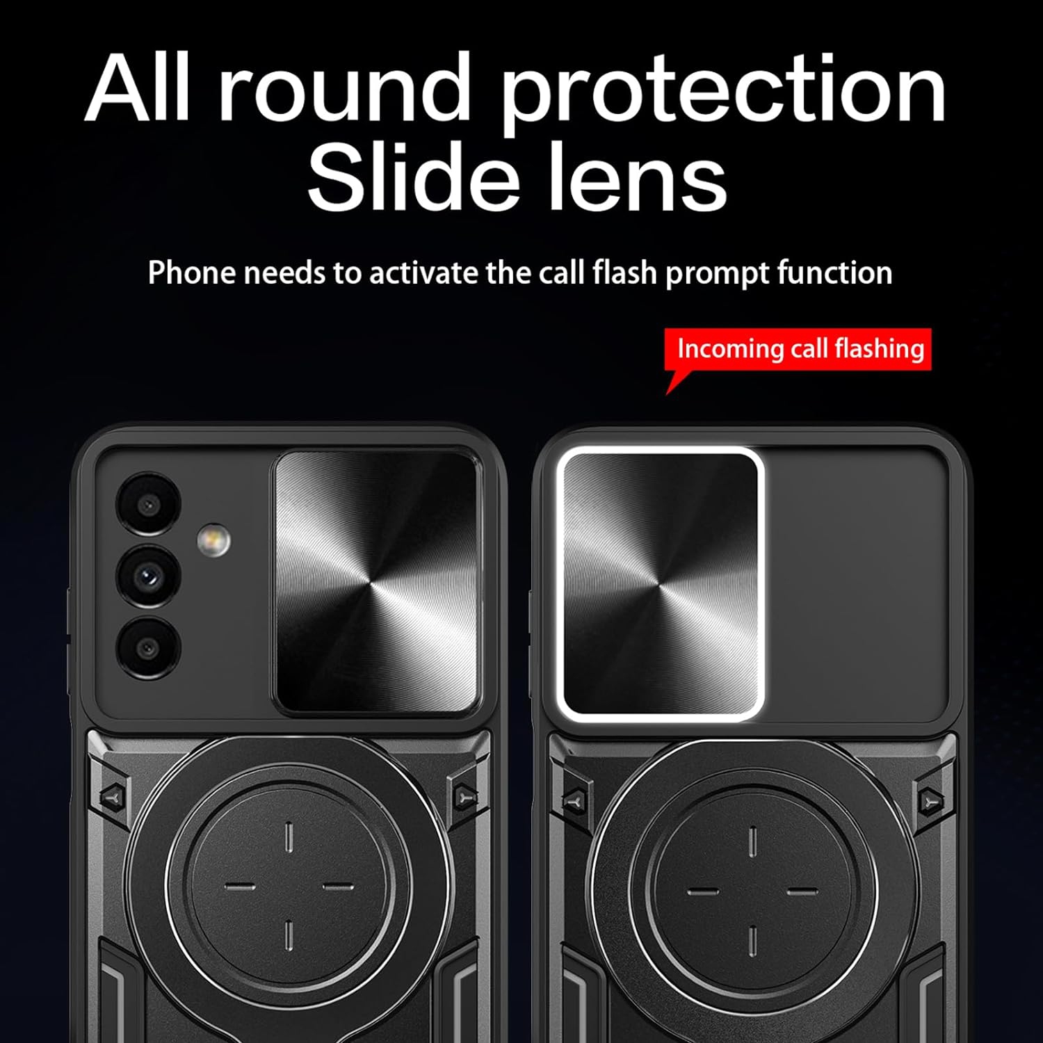 Armor Case for Samsung Galaxy A14 4G 6.6", Lens Sliding Phone Cover with Magnetic Coil Bracket for Samsung