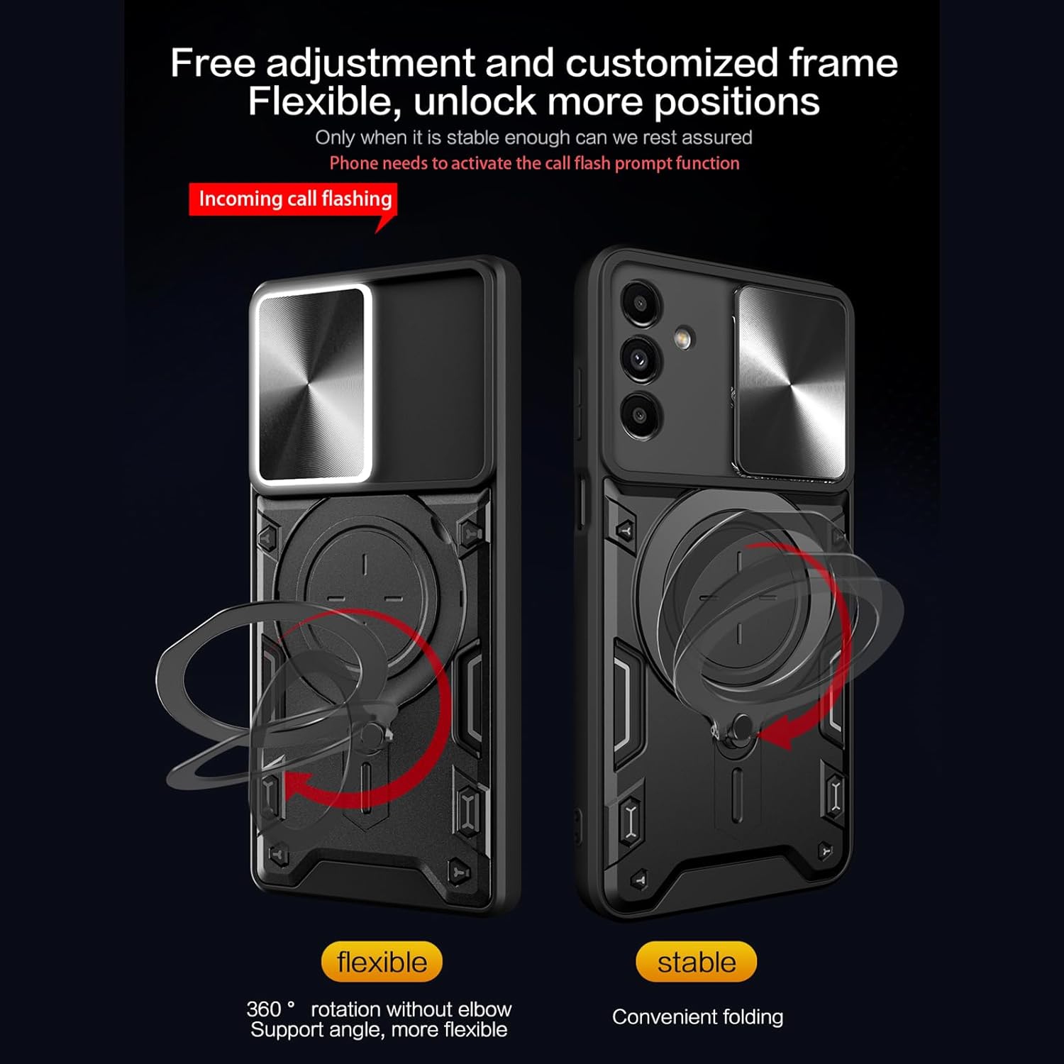 Armor Case for Samsung Galaxy A14 4G 6.6", Lens Sliding Phone Cover with Magnetic Coil Bracket for Samsung