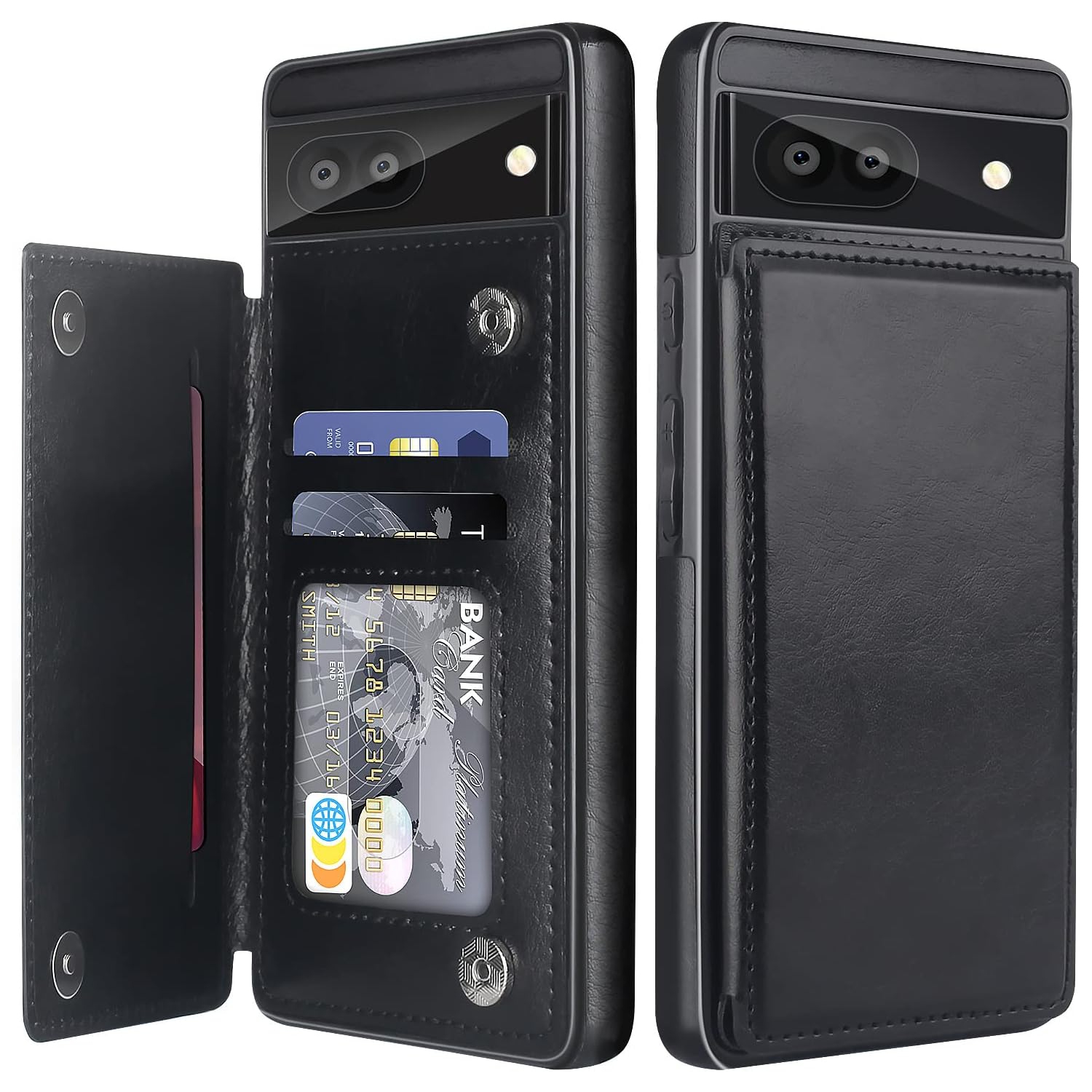 Étui-portefeuille en cuir pour Pixel 6&nbsp;A de Google avec porte-carte, béquille rabat avec fentes pour cartes double fermoir magnétique