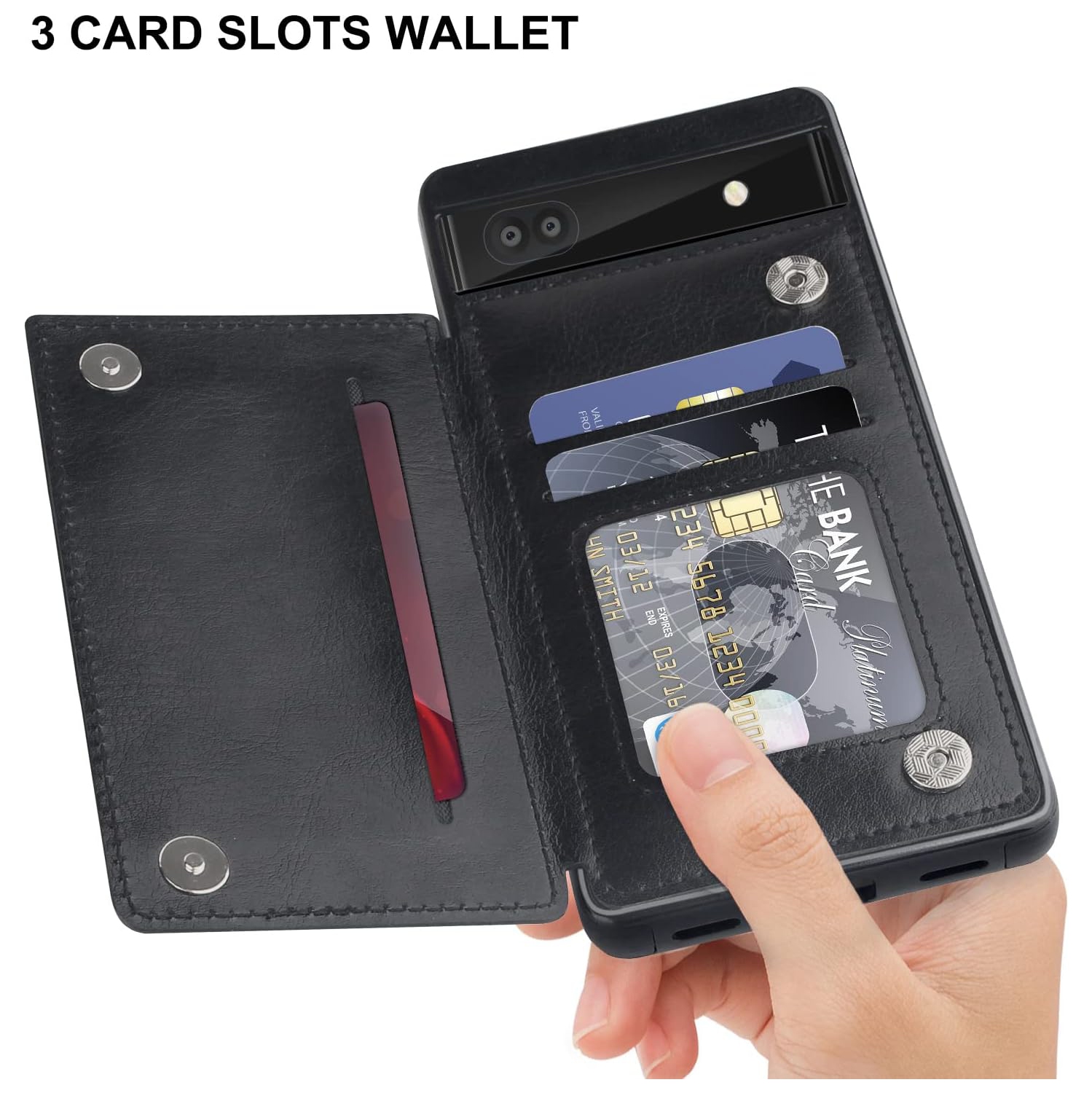 Étui-portefeuille en cuir pour Pixel 6 A de Google avec porte-carte, béquille rabat avec fentes pour cartes double fermoir magnétique