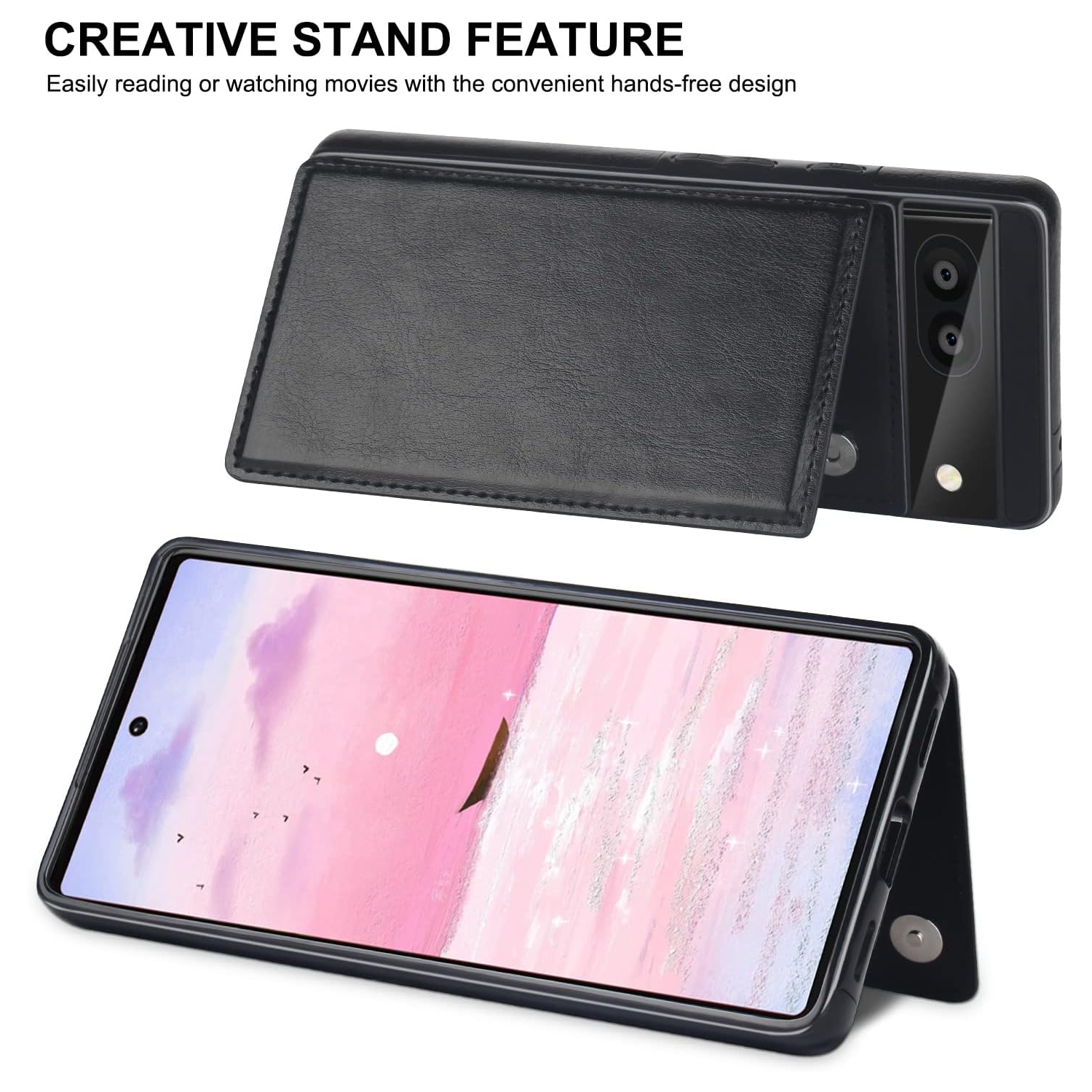 Étui-portefeuille en cuir pour Pixel 6 A de Google avec porte-carte, béquille rabat avec fentes pour cartes double fermoir magnétique