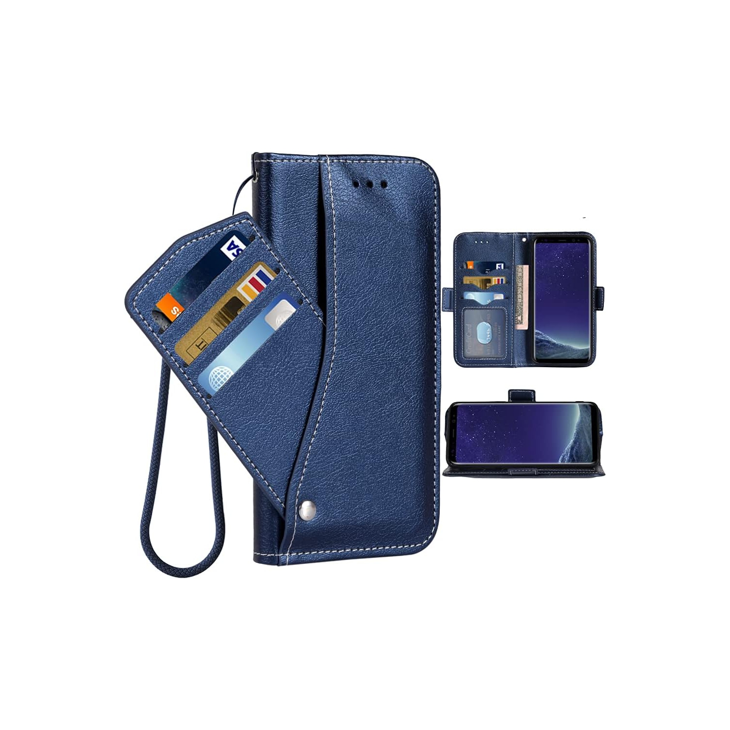 Compatible with Samsung Galaxy J3 Orbit J 3 Star 2018 3J Achieve Wallet Case Wrist Strap Lanyard Flip Card